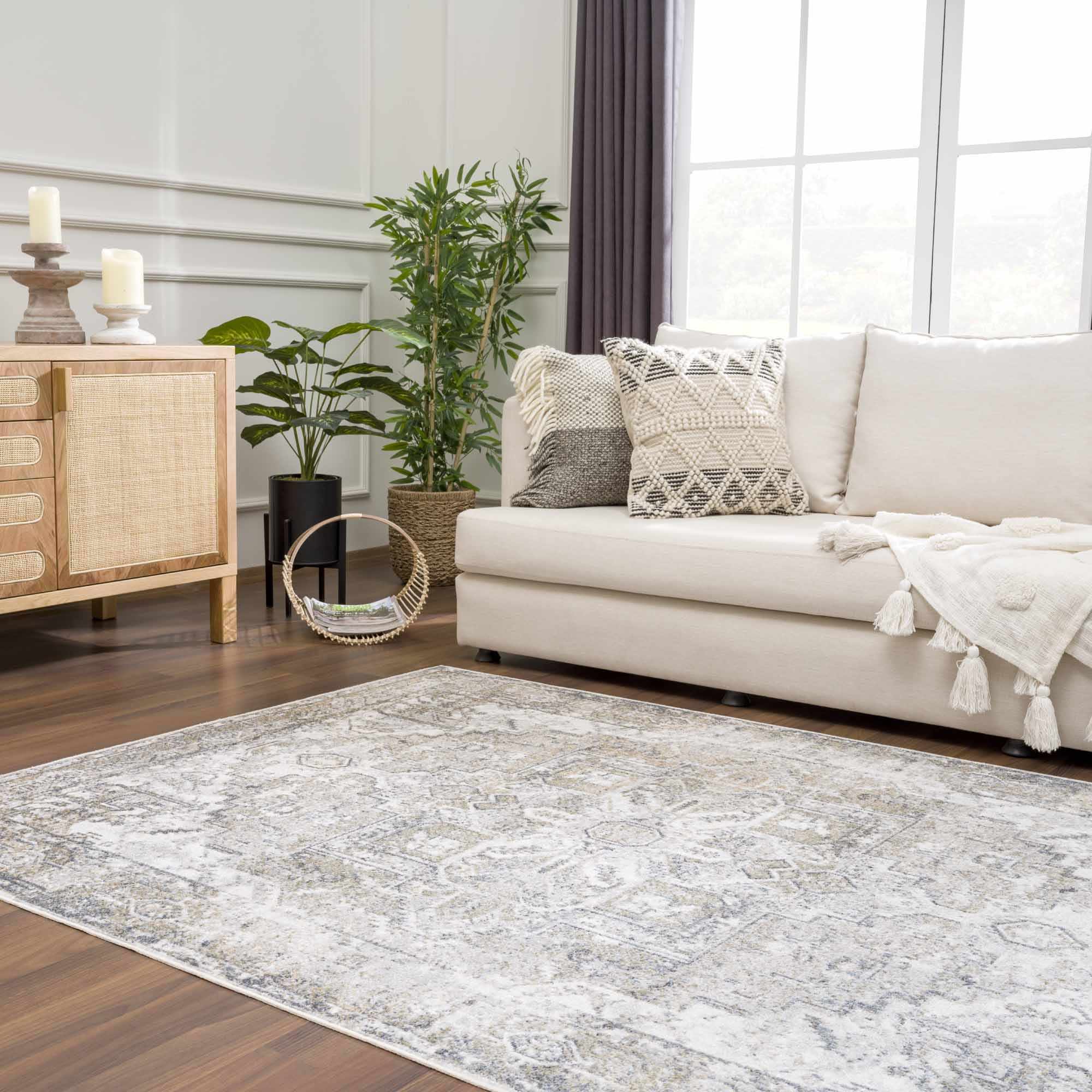 Traditional Medallion Design Ivory, Olive and Camel Low pile Washable Area Rug - Image 23
