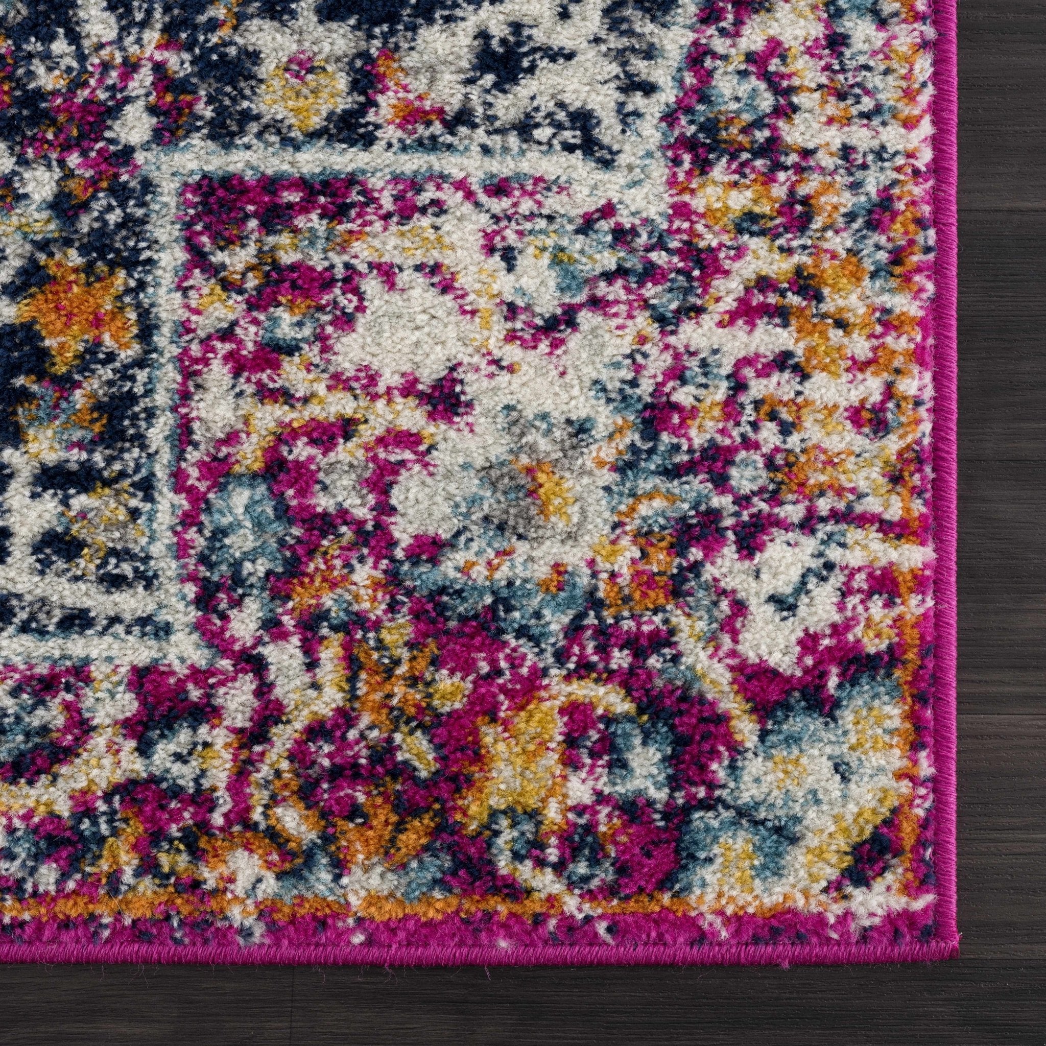 Traditional Design Heriz Ivory, Purple and Blue Premium look Medallion Area Rug - Image 4