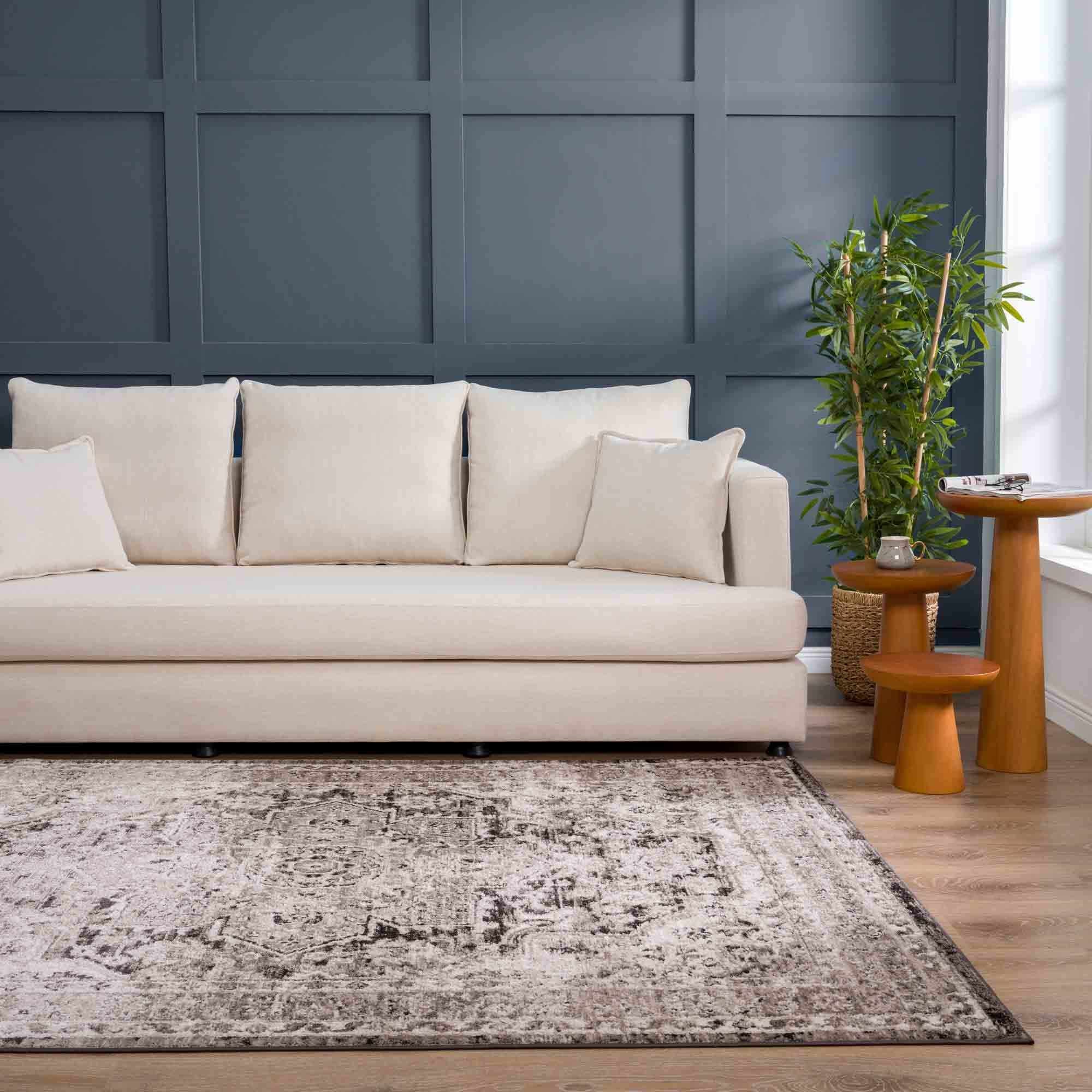 Antique Look Traditional Heriz Medallion Design Brown, Ivory and Charcoal Area Rug - Image 12