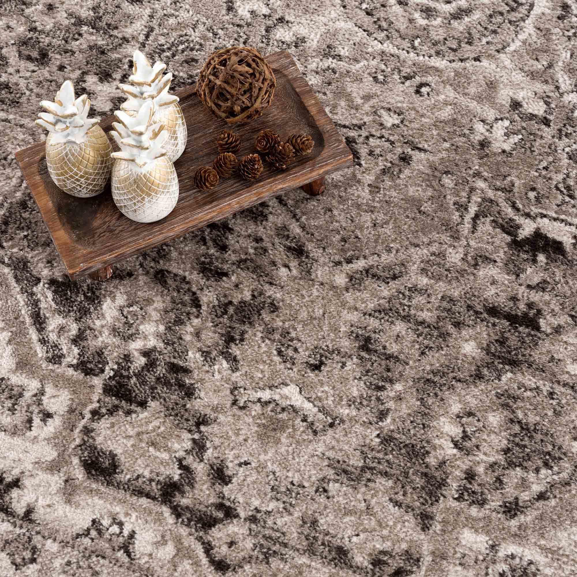 Antique Look Traditional Heriz Medallion Design Brown, Ivory and Charcoal Area Rug - Image 2