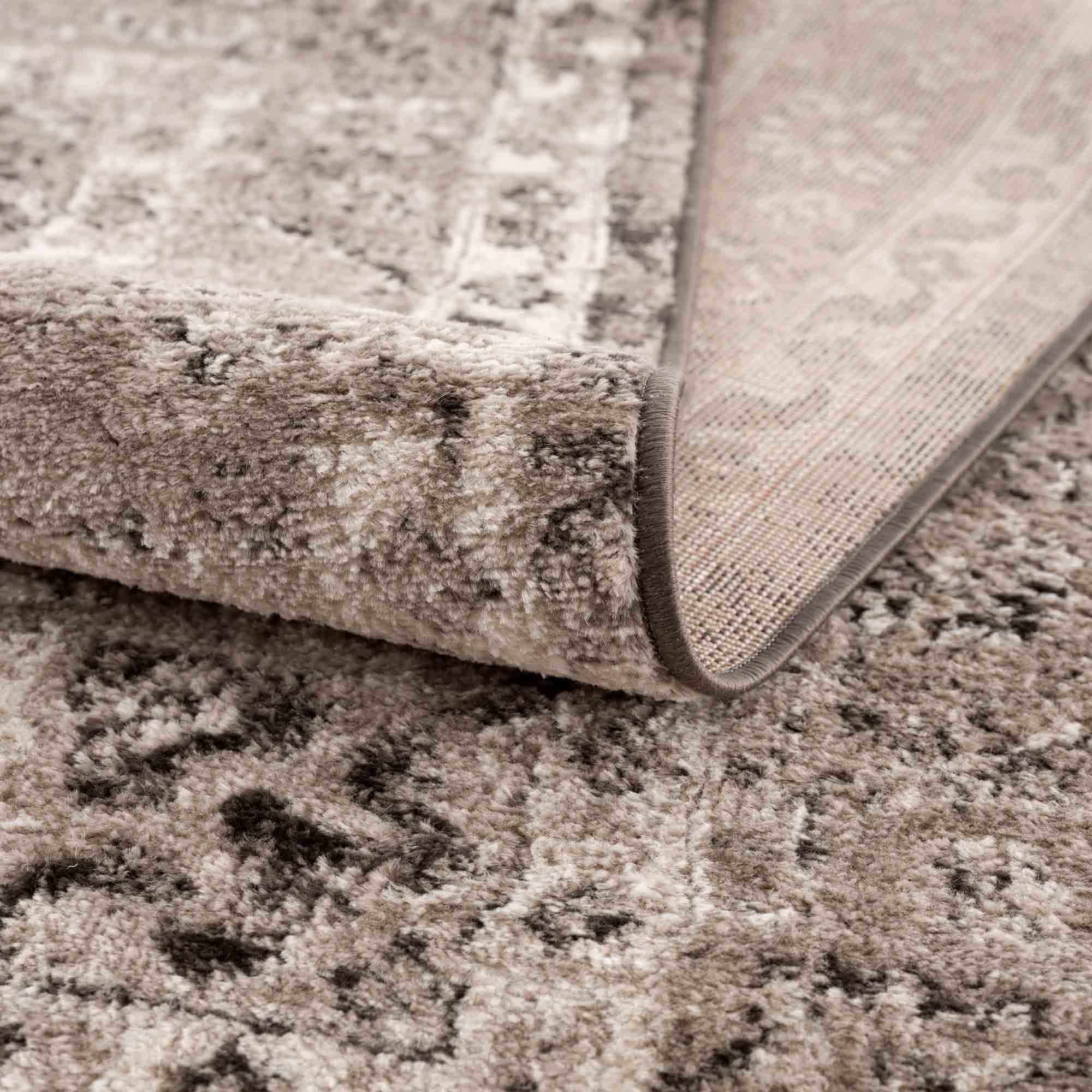 Antique Look Traditional Heriz Medallion Design Brown, Ivory and Charcoal Area Rug - Image 6