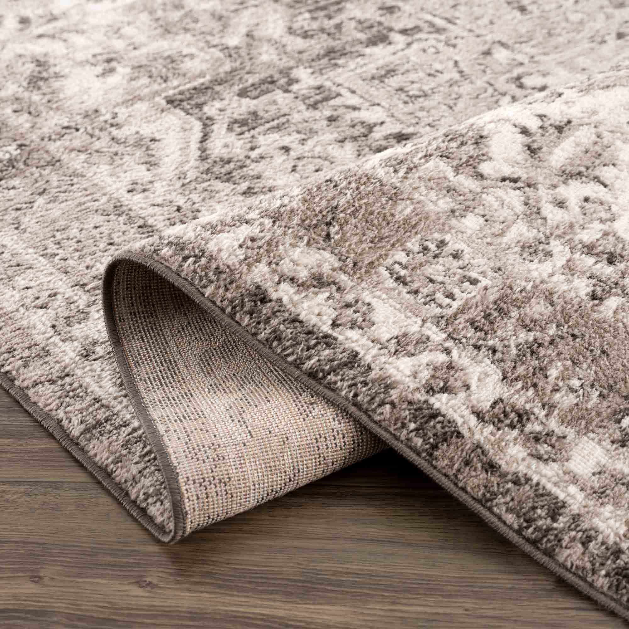 Antique Look Traditional Heriz Medallion Design Brown, Ivory and Charcoal Area Rug - Image 8