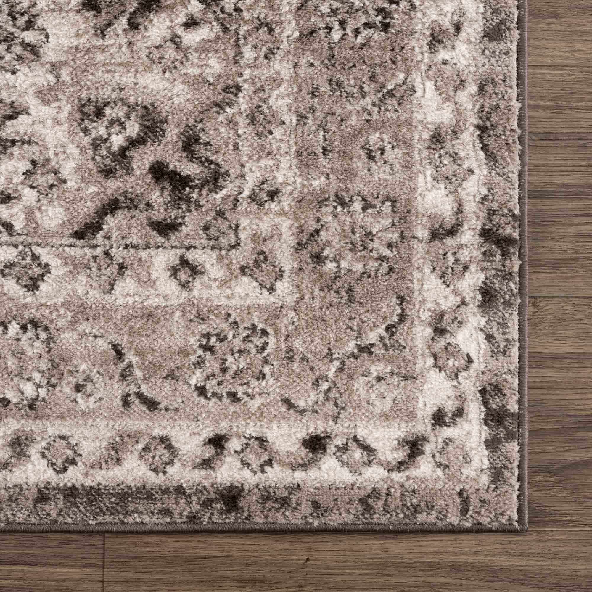 Antique Look Traditional Heriz Medallion Design Brown, Ivory and Charcoal Area Rug - Image 9