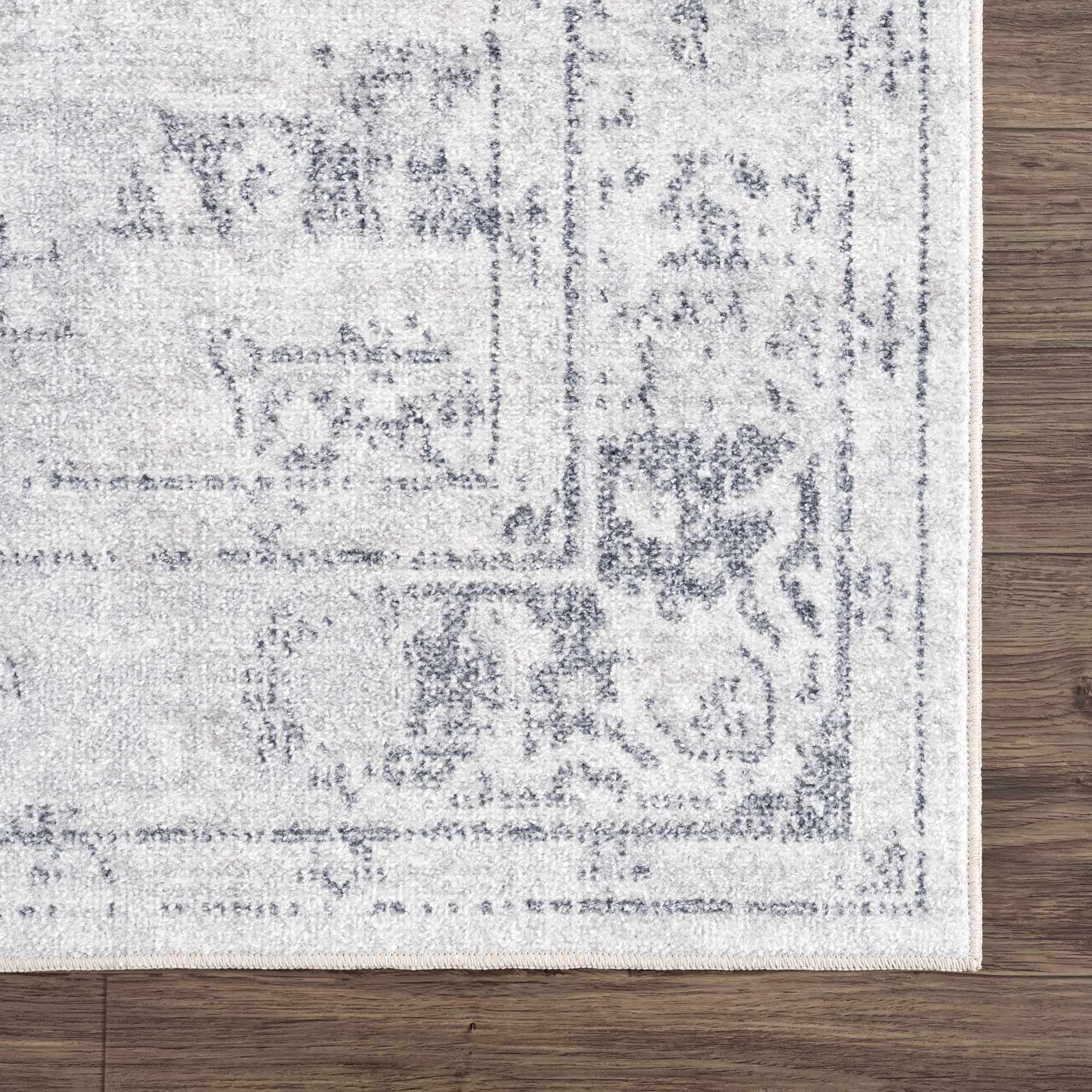 Traditional Medallion Design Silver and Charcoal Machine Washable Rug - Image 12