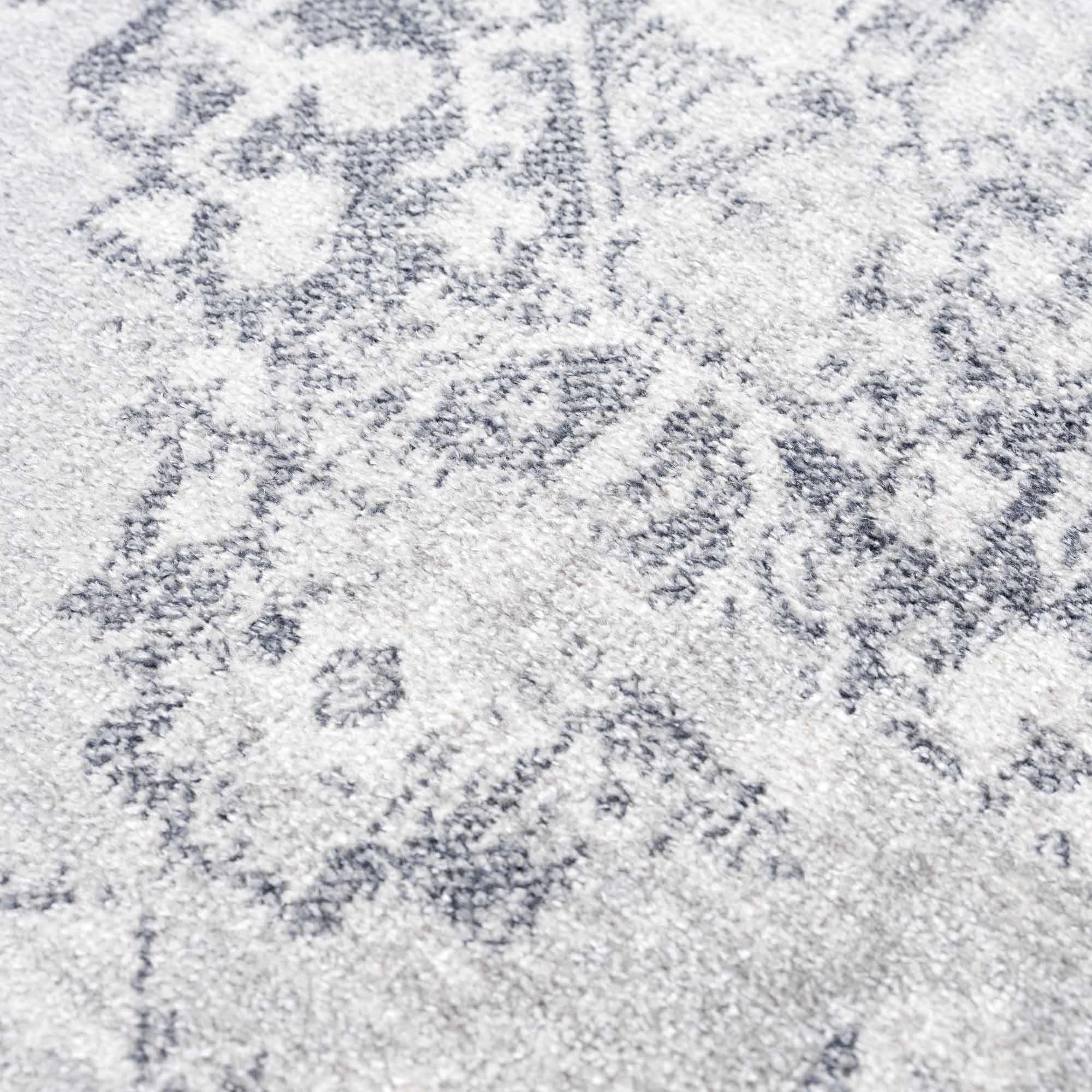 Traditional Medallion Design Silver and Charcoal Machine Washable Rug - Image 14