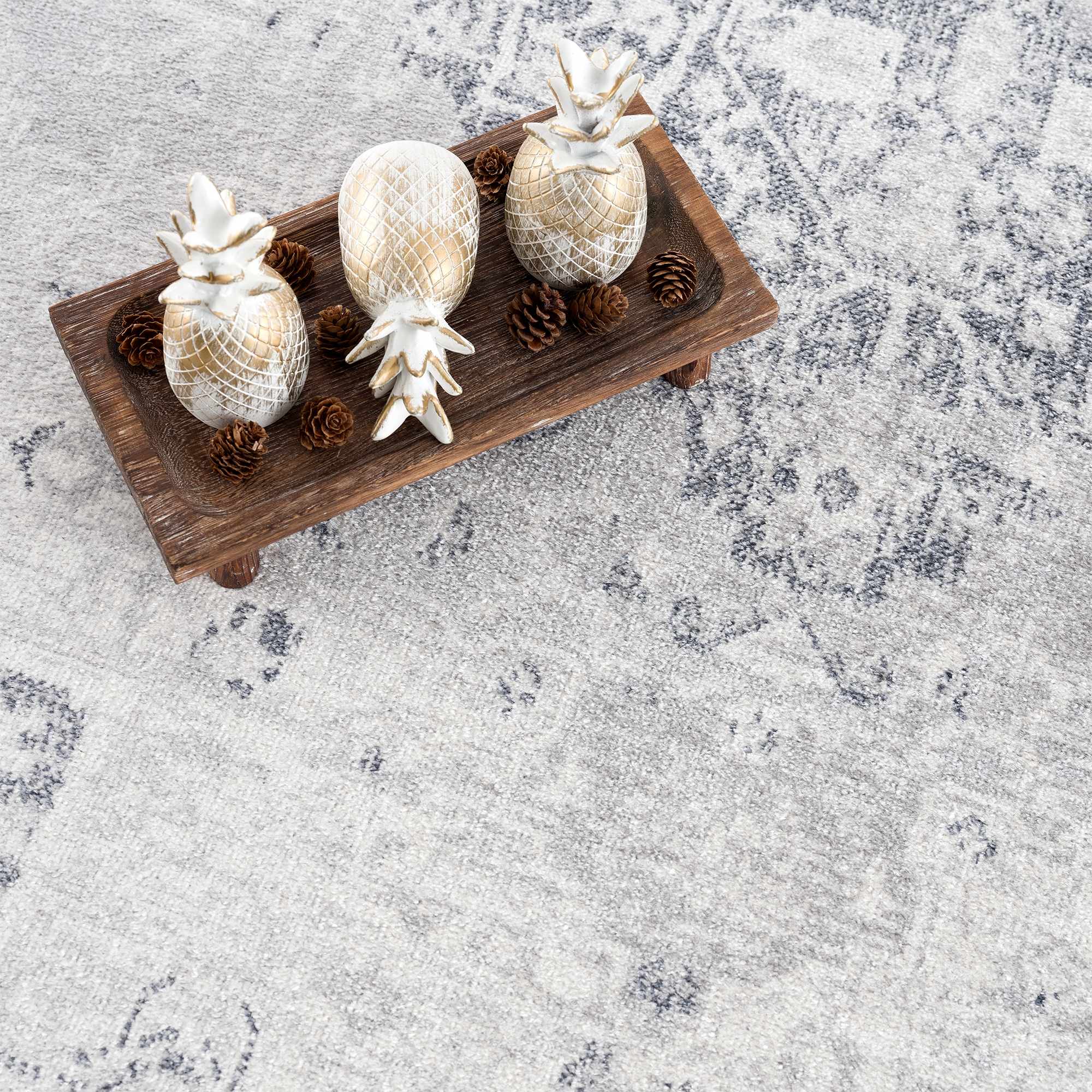 Traditional Medallion Design Silver and Charcoal Machine Washable Rug - Image 15