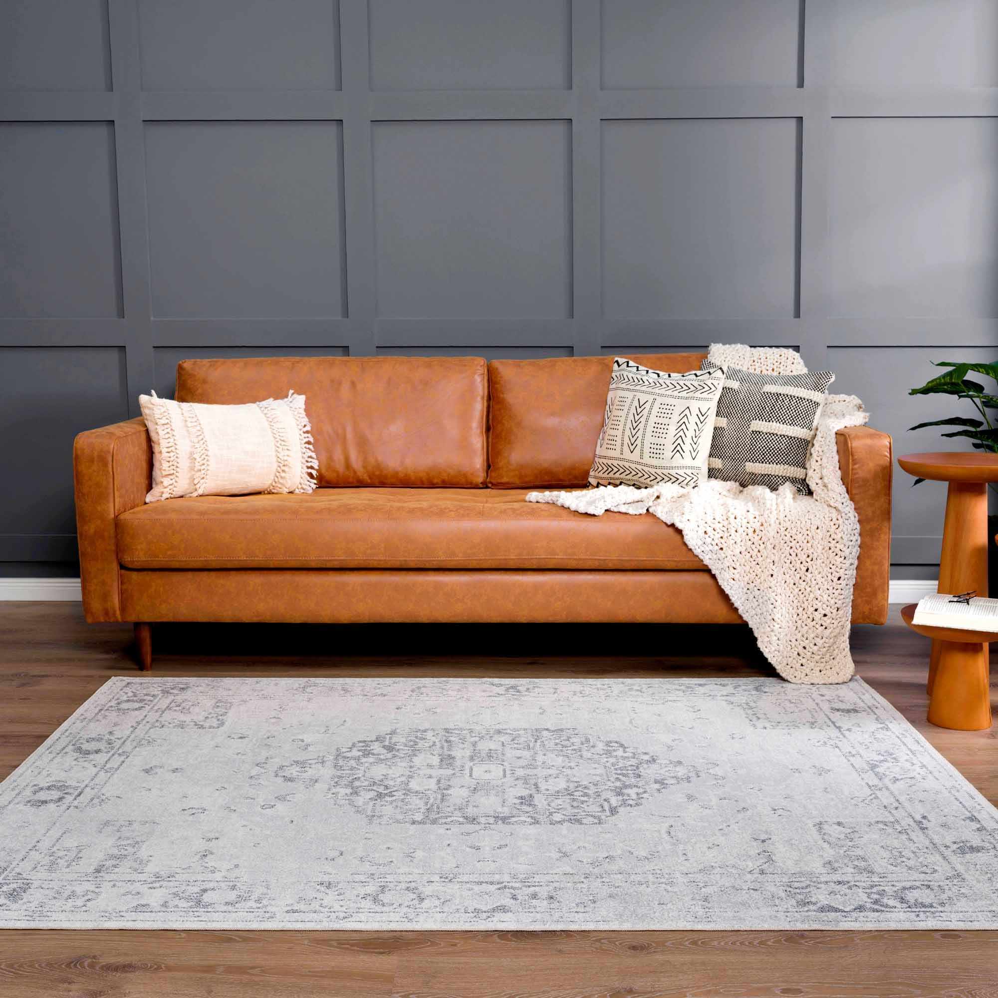 Traditional Medallion Design Silver and Charcoal Machine Washable Rug - Image 17