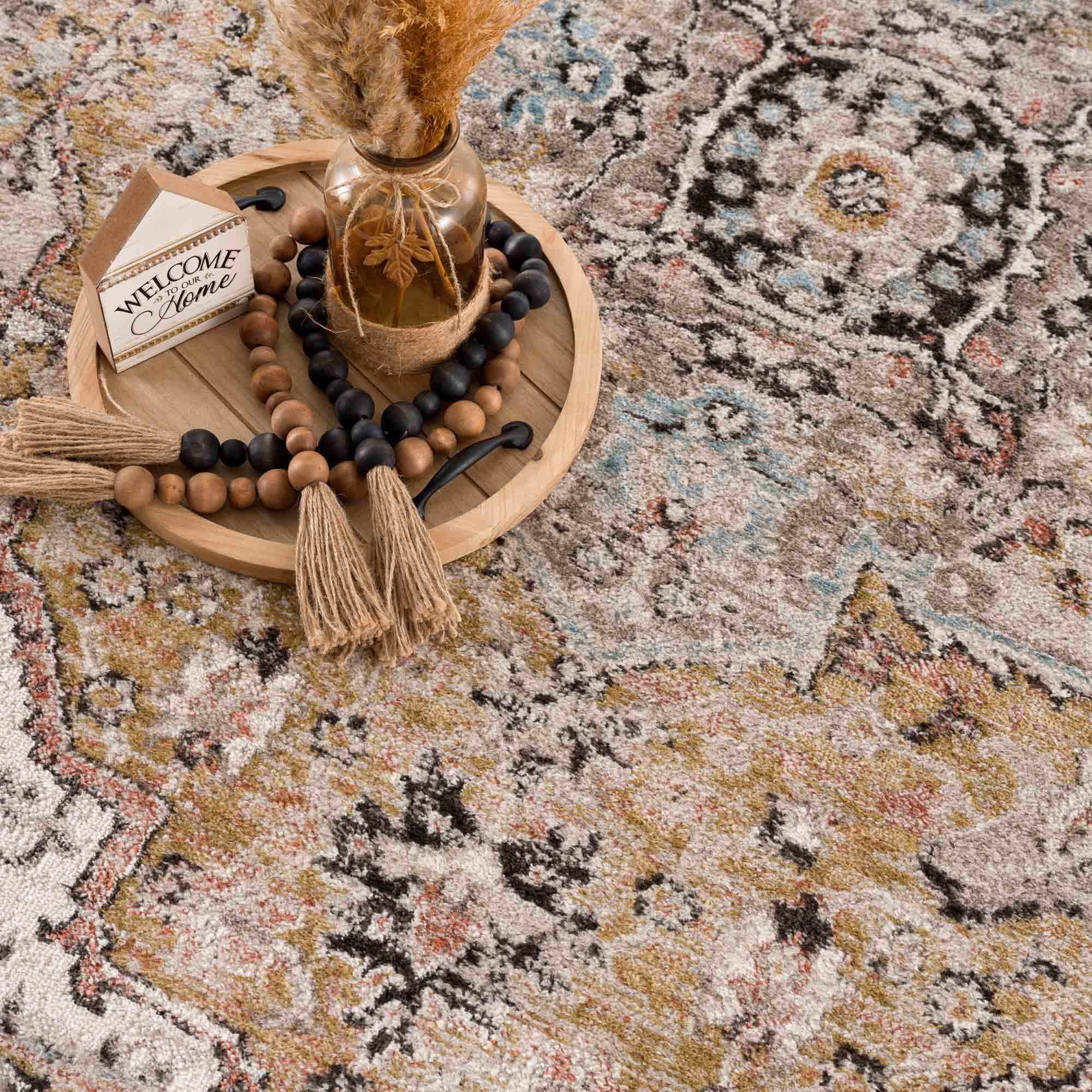 Traditional Medallion Design olive, Ivory, Peach and Charcoal Rug - Image 11