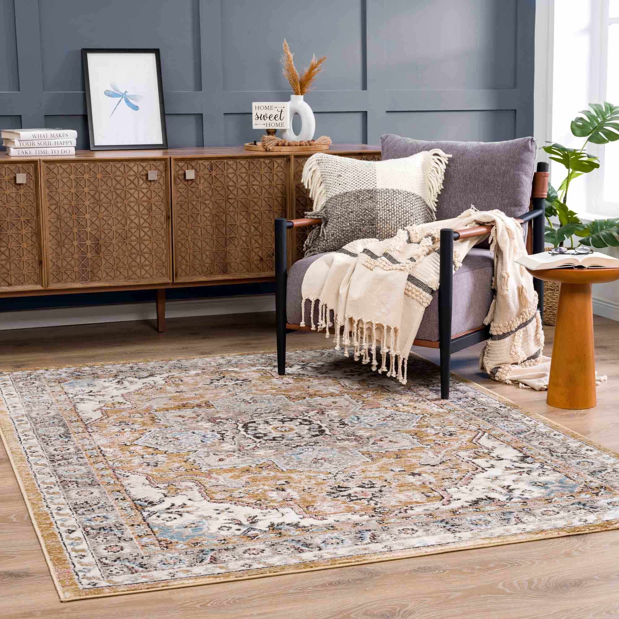 Traditional Medallion Design olive, Ivory, Peach and Charcoal Rug - Image 14