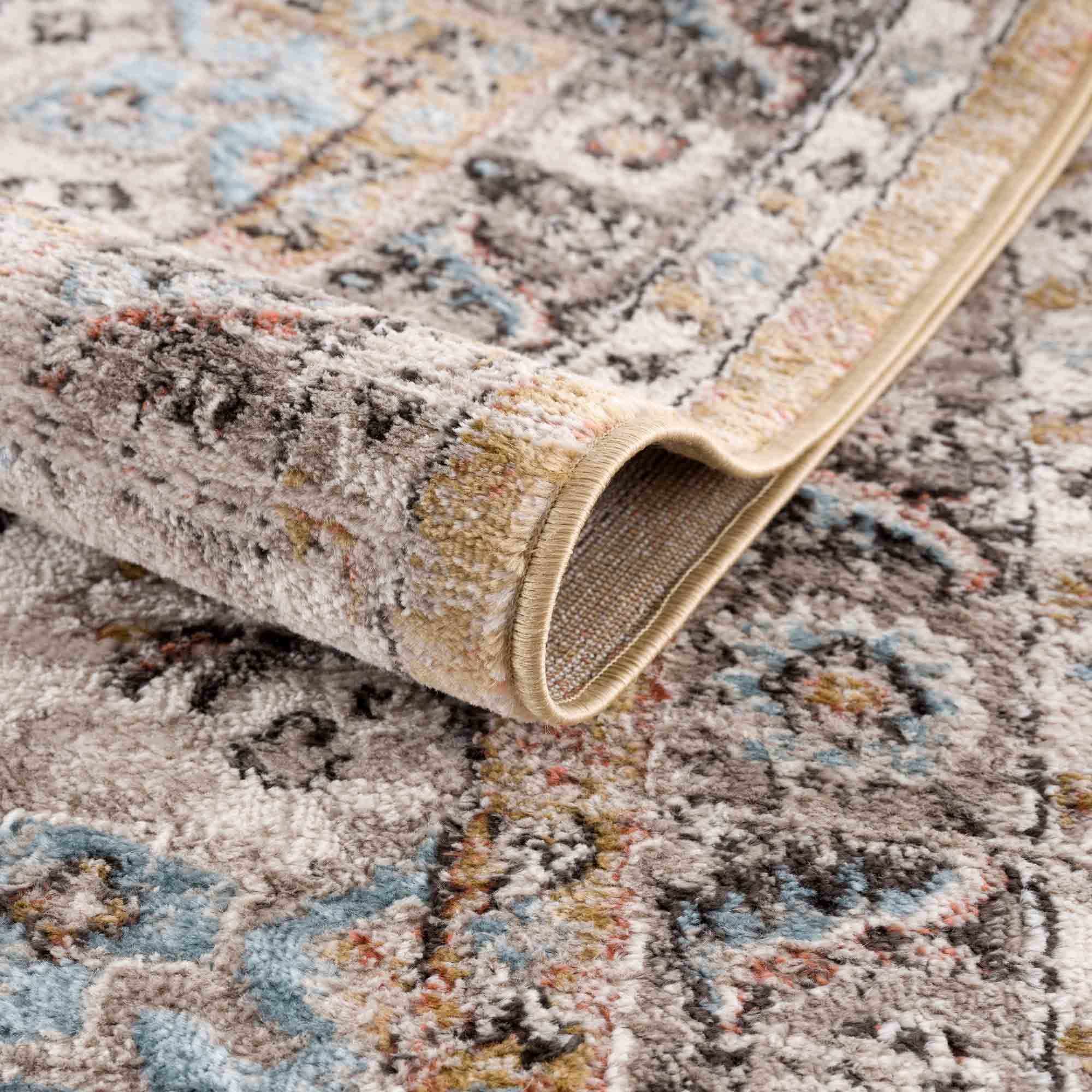 Traditional Medallion Design olive, Ivory, Peach and Charcoal Rug - Image 4