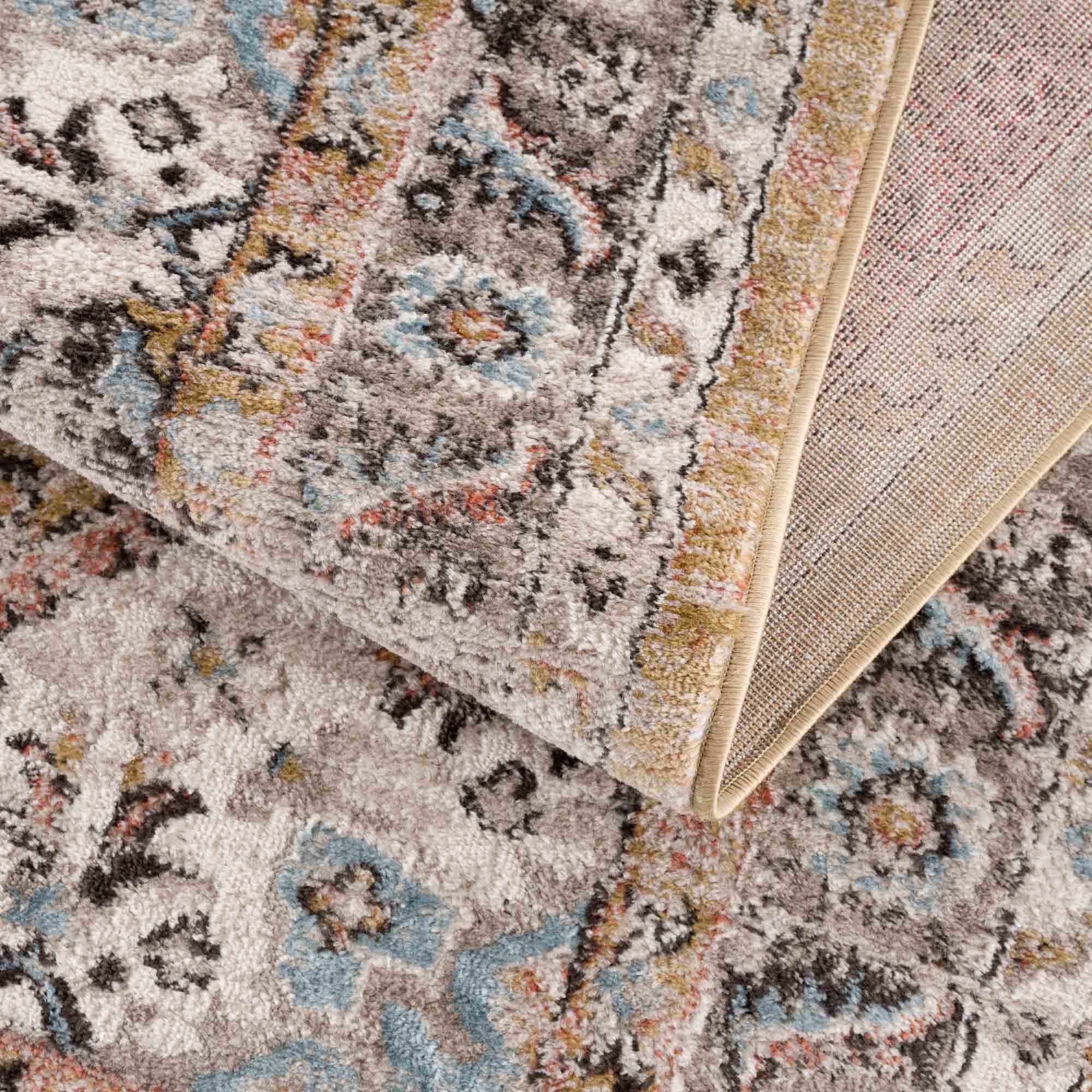 Traditional Medallion Design olive, Ivory, Peach and Charcoal Rug - Image 6