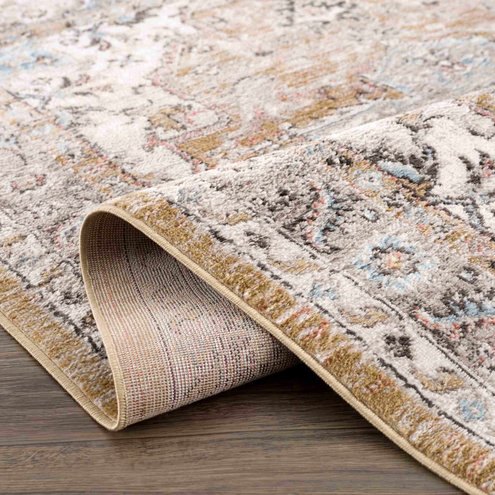Traditional Medallion Design olive, Ivory, Peach and Charcoal Rug - Image 7