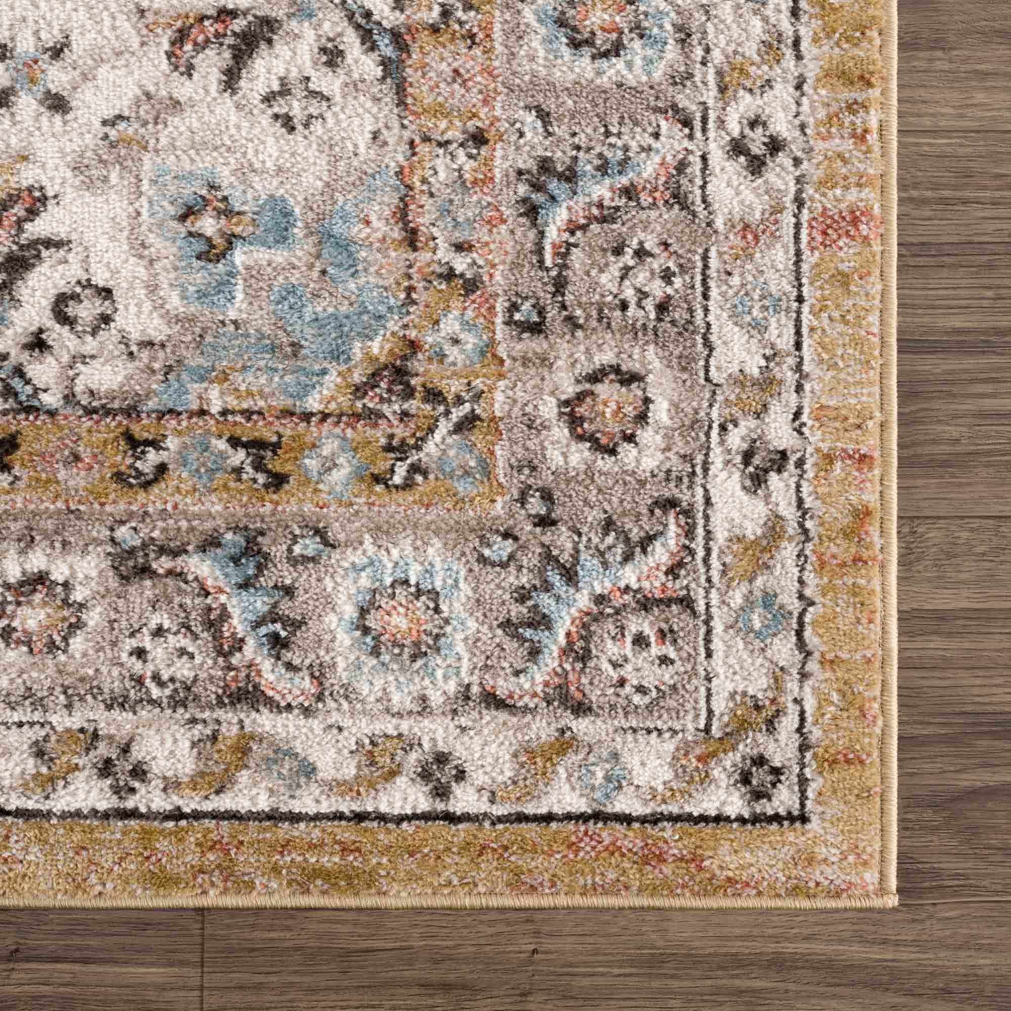 Traditional Medallion Design olive, Ivory, Peach and Charcoal Rug - Image 8