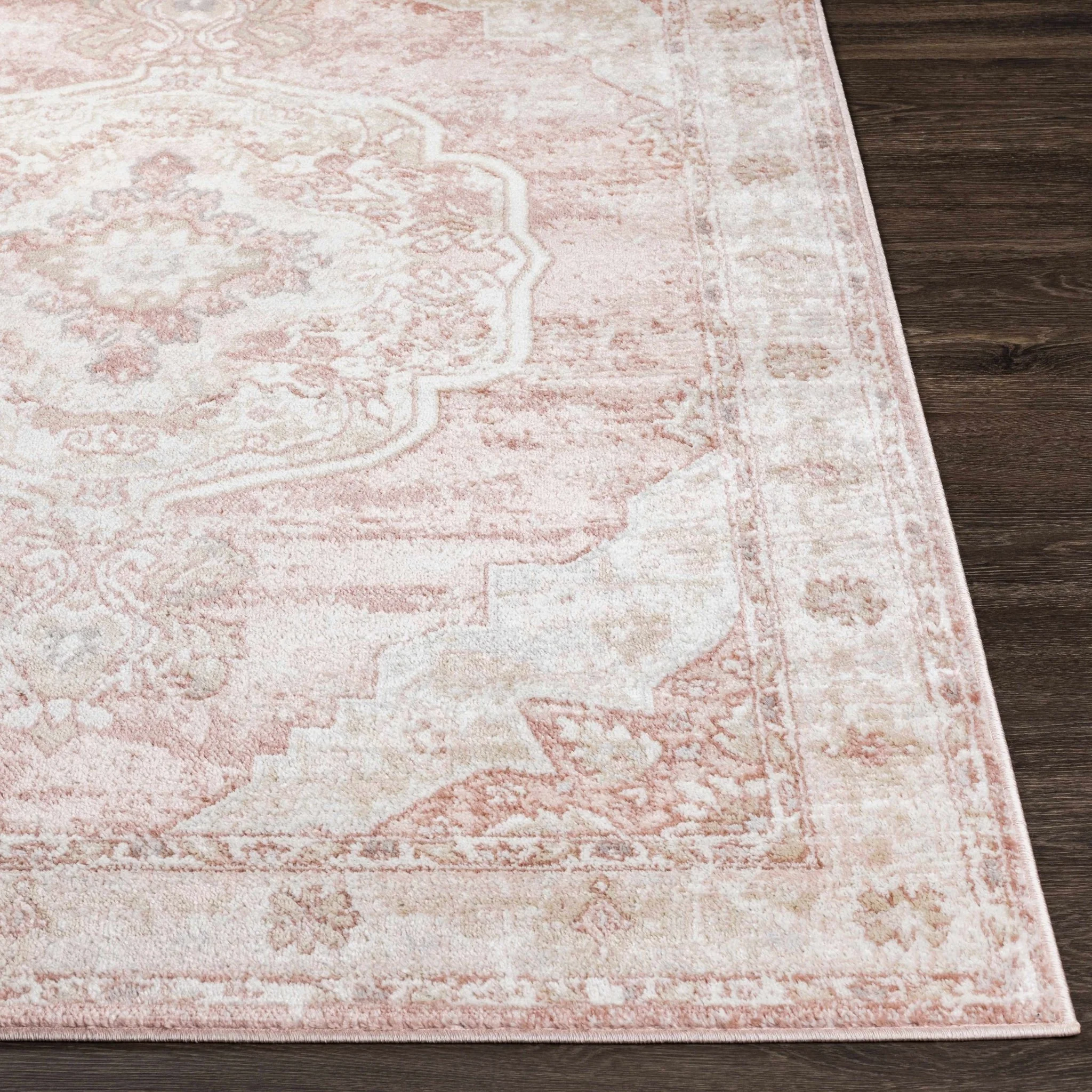Traditional Heriz Peach Pink and Ivory Medallion Medium Pile Area Rug - Image 10
