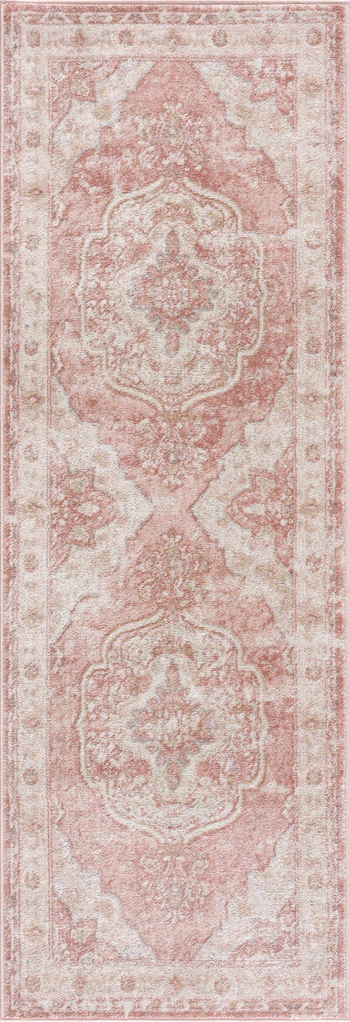 Traditional Heriz Peach Pink and Ivory Medallion Medium Pile Area Rug - Image 3