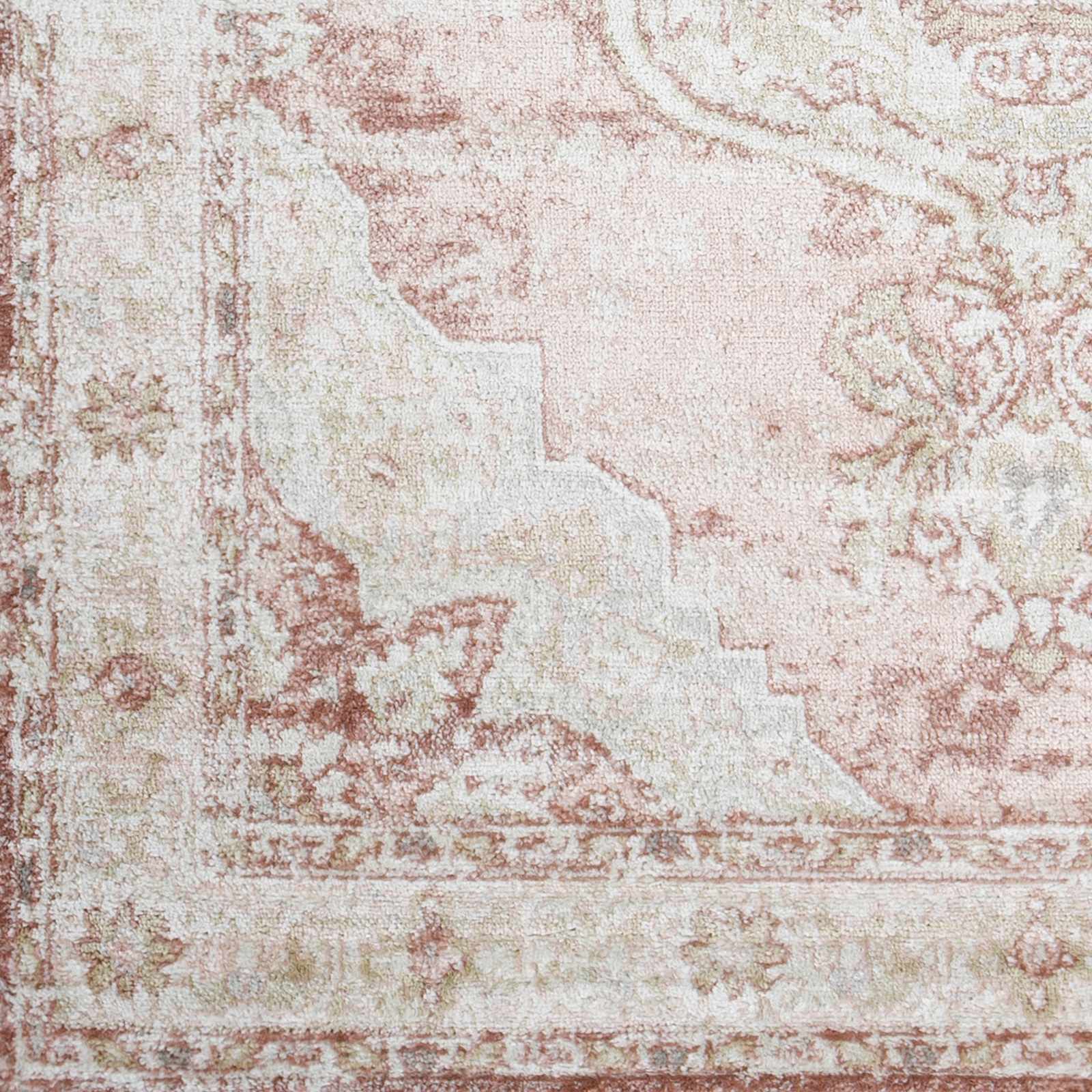 Traditional Heriz Peach Pink and Ivory Medallion Medium Pile Area Rug - Image 6