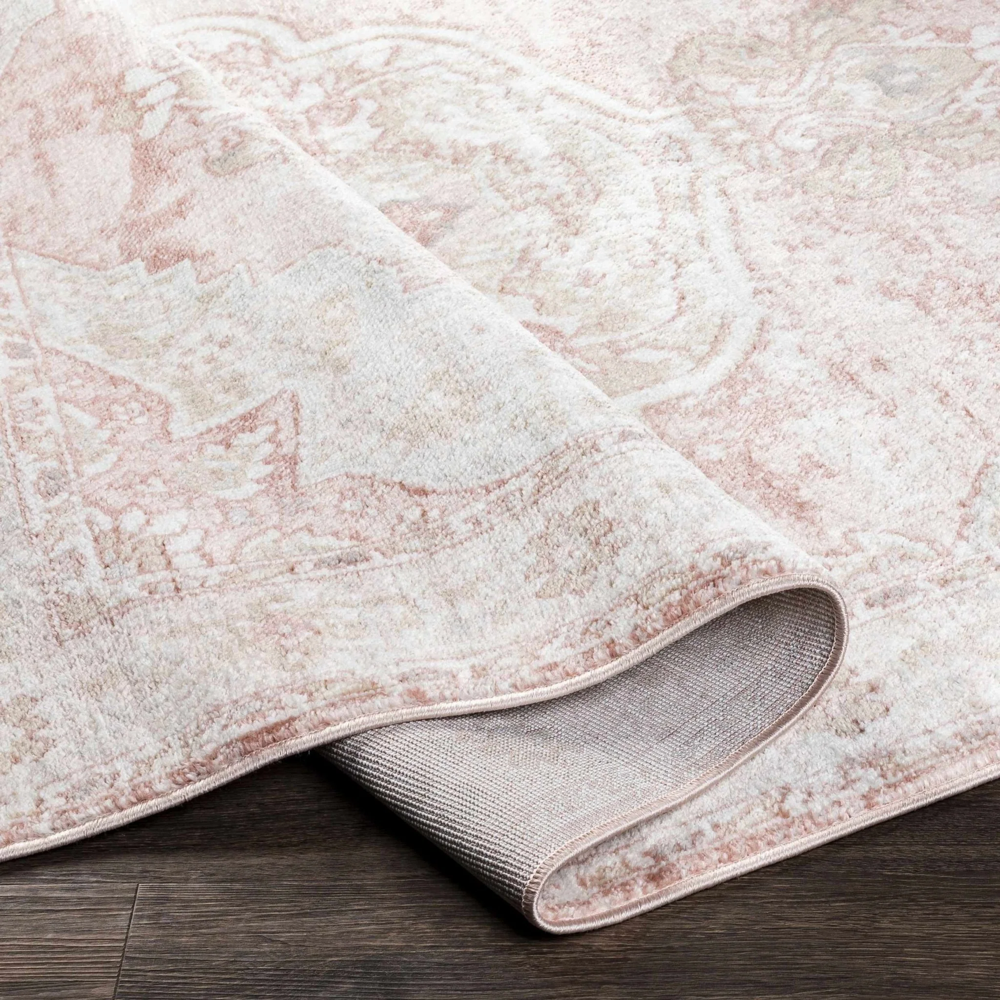 Traditional Heriz Peach Pink and Ivory Medallion Medium Pile Area Rug - Image 8