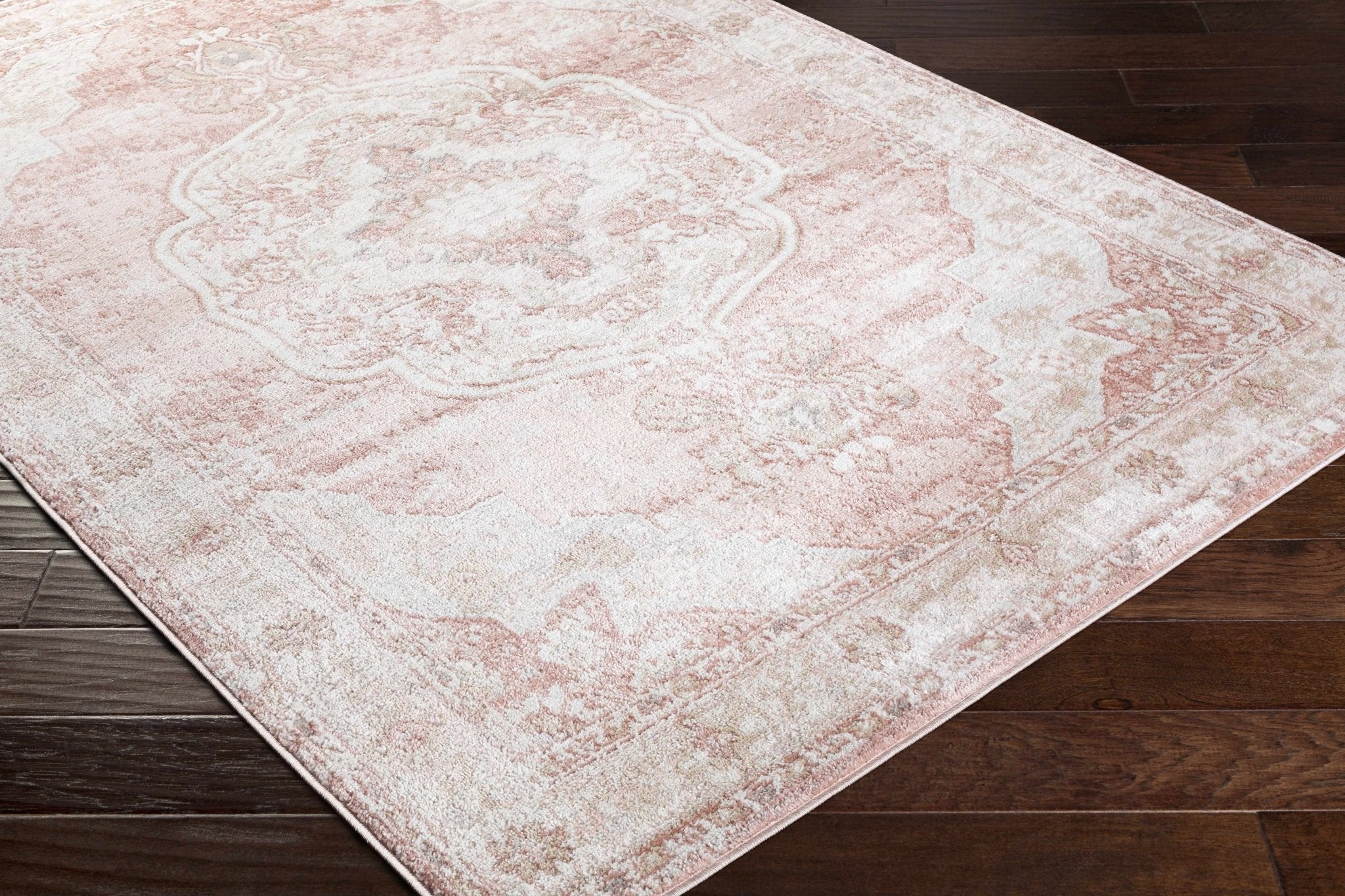 Traditional Heriz Peach Pink and Ivory Medallion Medium Pile Area Rug - Image 9