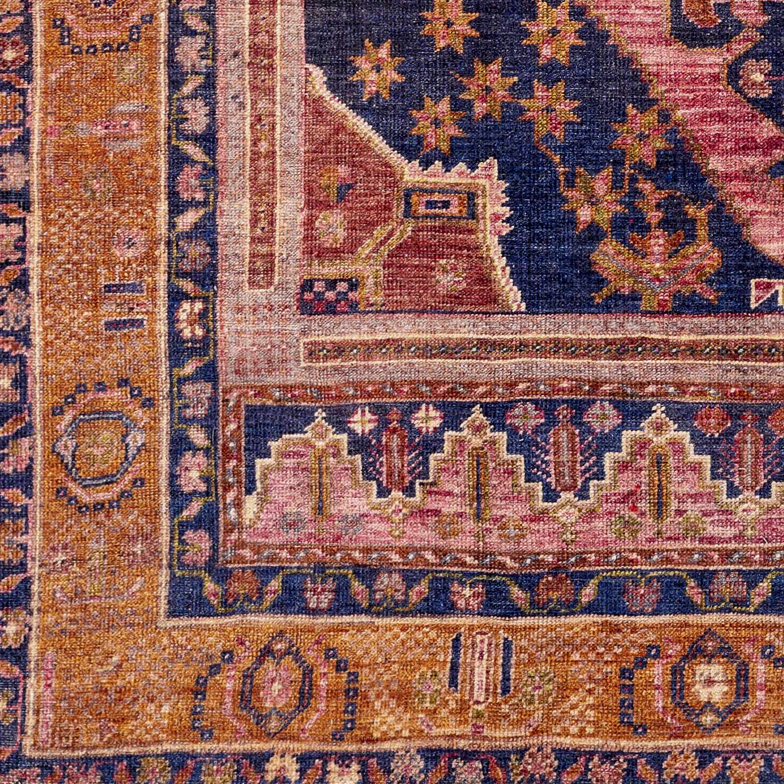 Traditional Heriz Peach, Blue, Gold and Ivory low Pile Washable Area Rug - Image 7