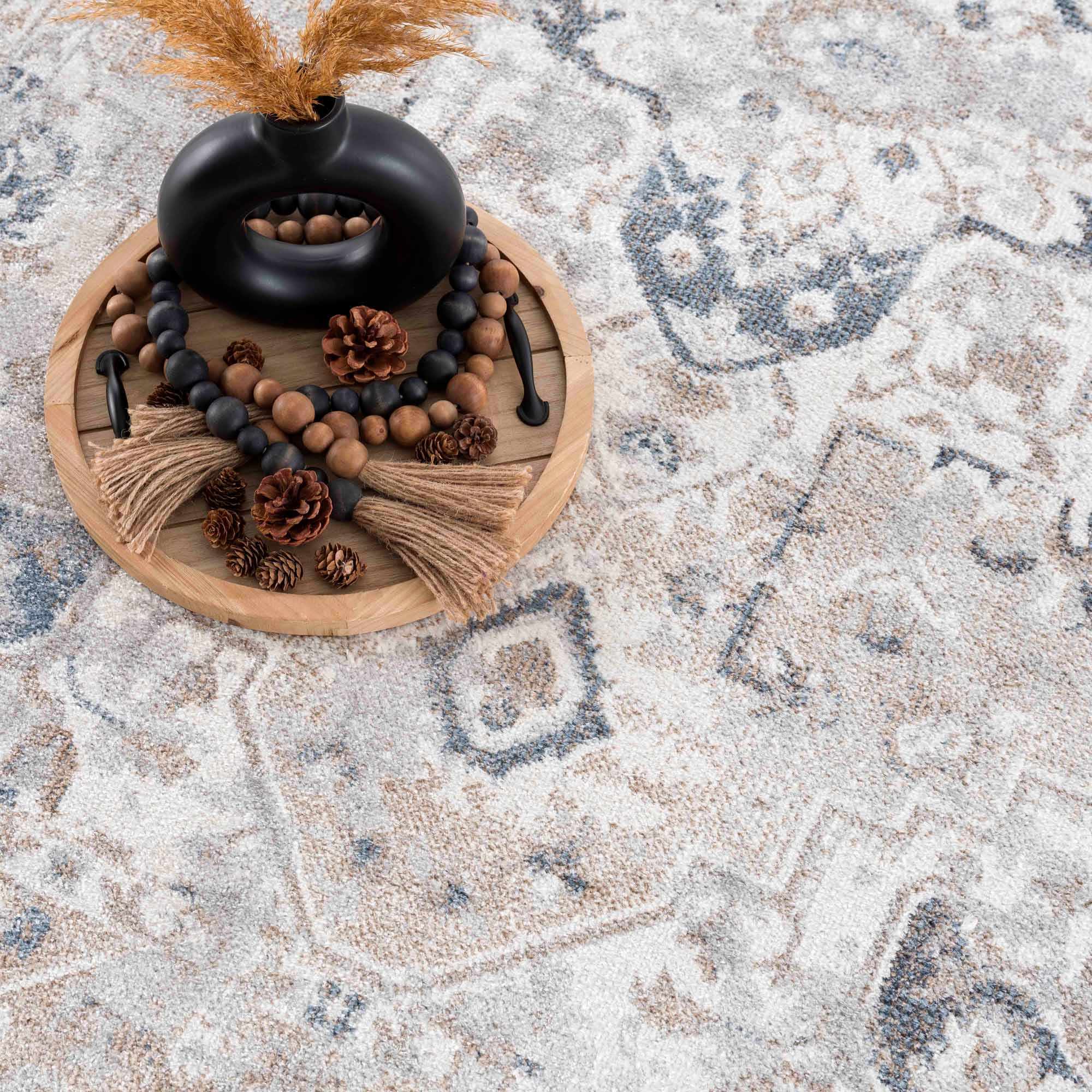 Traditional Design Peach, Ivory, Silver and Charcoal Machine Washable Multi size Rug - Image 13