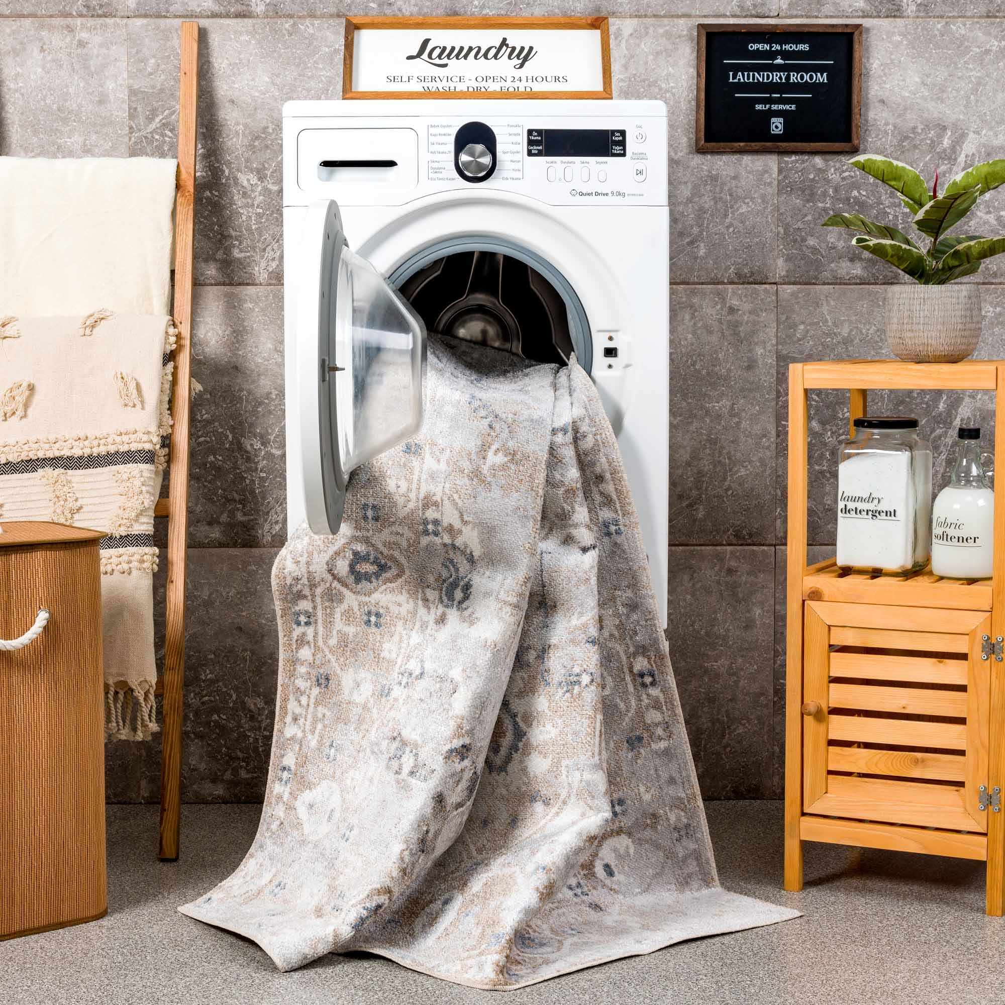 Traditional Design Peach, Ivory, Silver and Charcoal Machine Washable Multi size Rug - Image 14