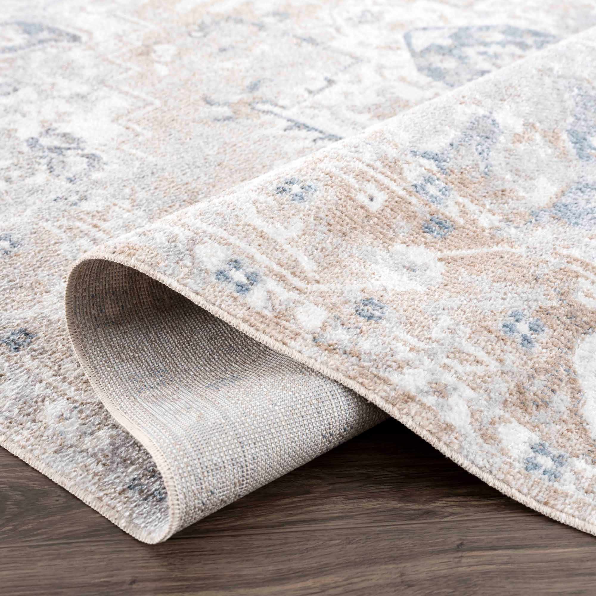 Traditional Design Peach, Ivory, Silver and Charcoal Machine Washable Multi size Rug - Image 6