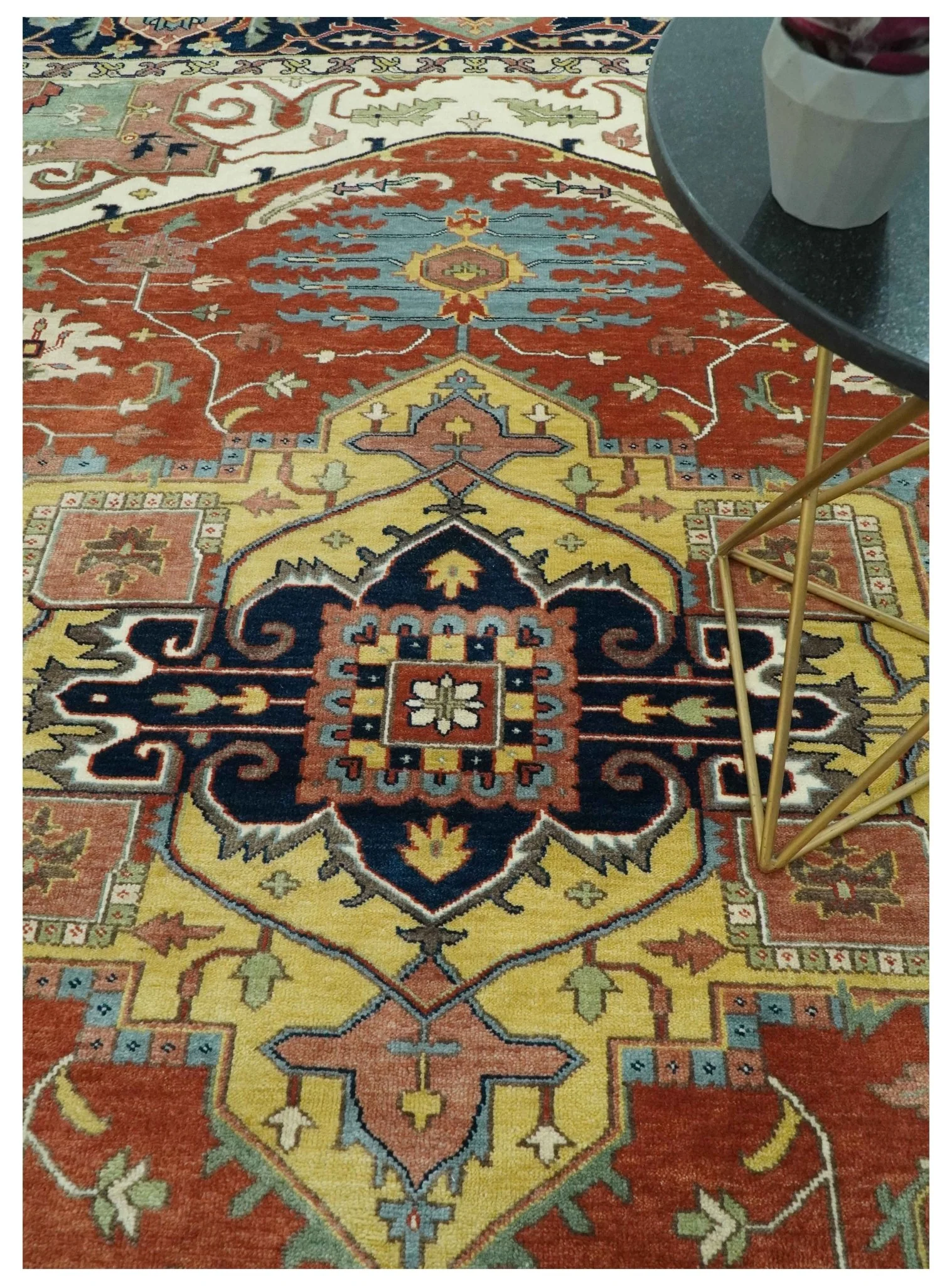 Traditional Heriz Rust and Blue Fine Hand Knotted 9x12 wool area rug - Image 2