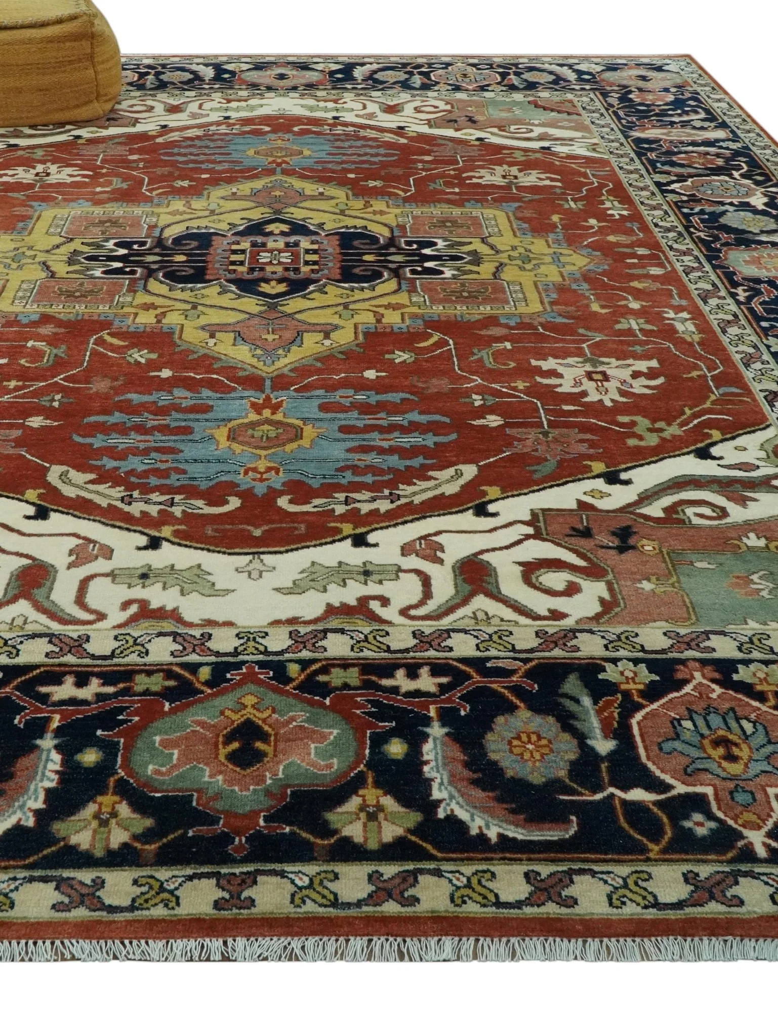 Traditional Heriz Rust and Blue Fine Hand Knotted 9x12 wool area rug - Image 3