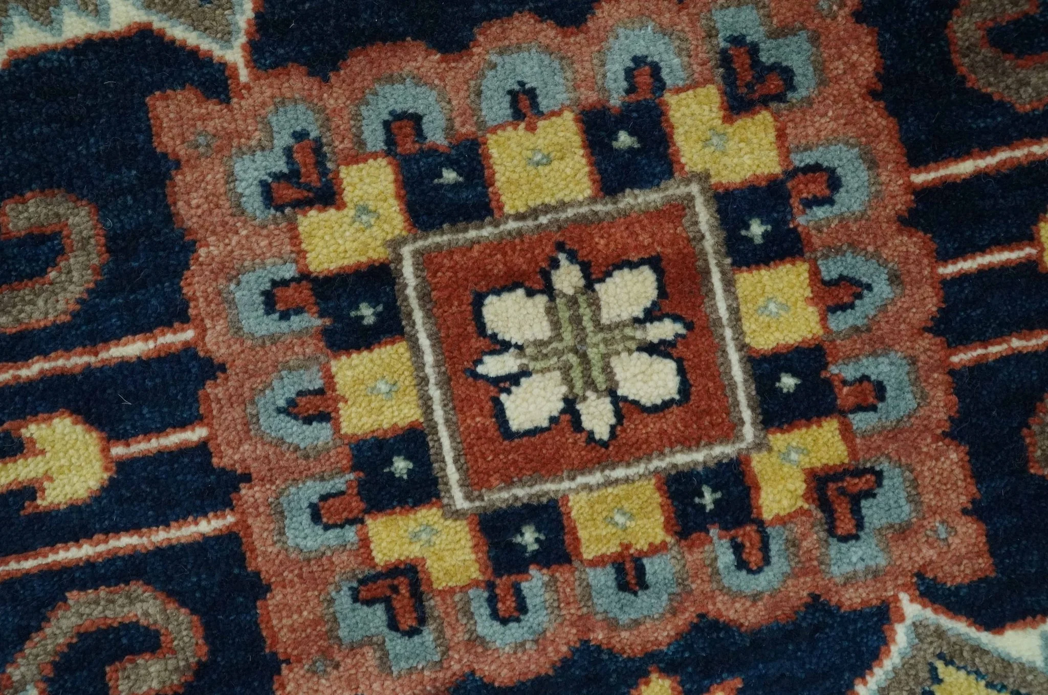Traditional Heriz Rust and Blue Fine Hand Knotted 9x12 wool area rug - Image 4