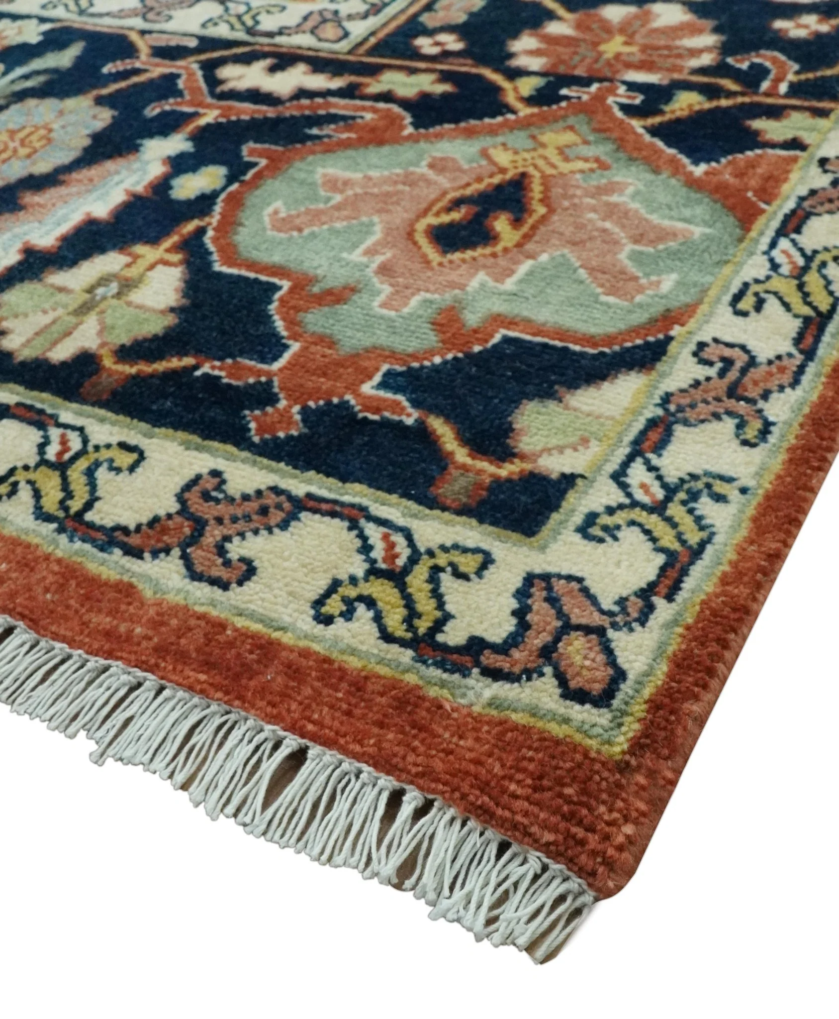 Traditional Heriz Rust and Blue Fine Hand Knotted 9x12 wool area rug - Image 5