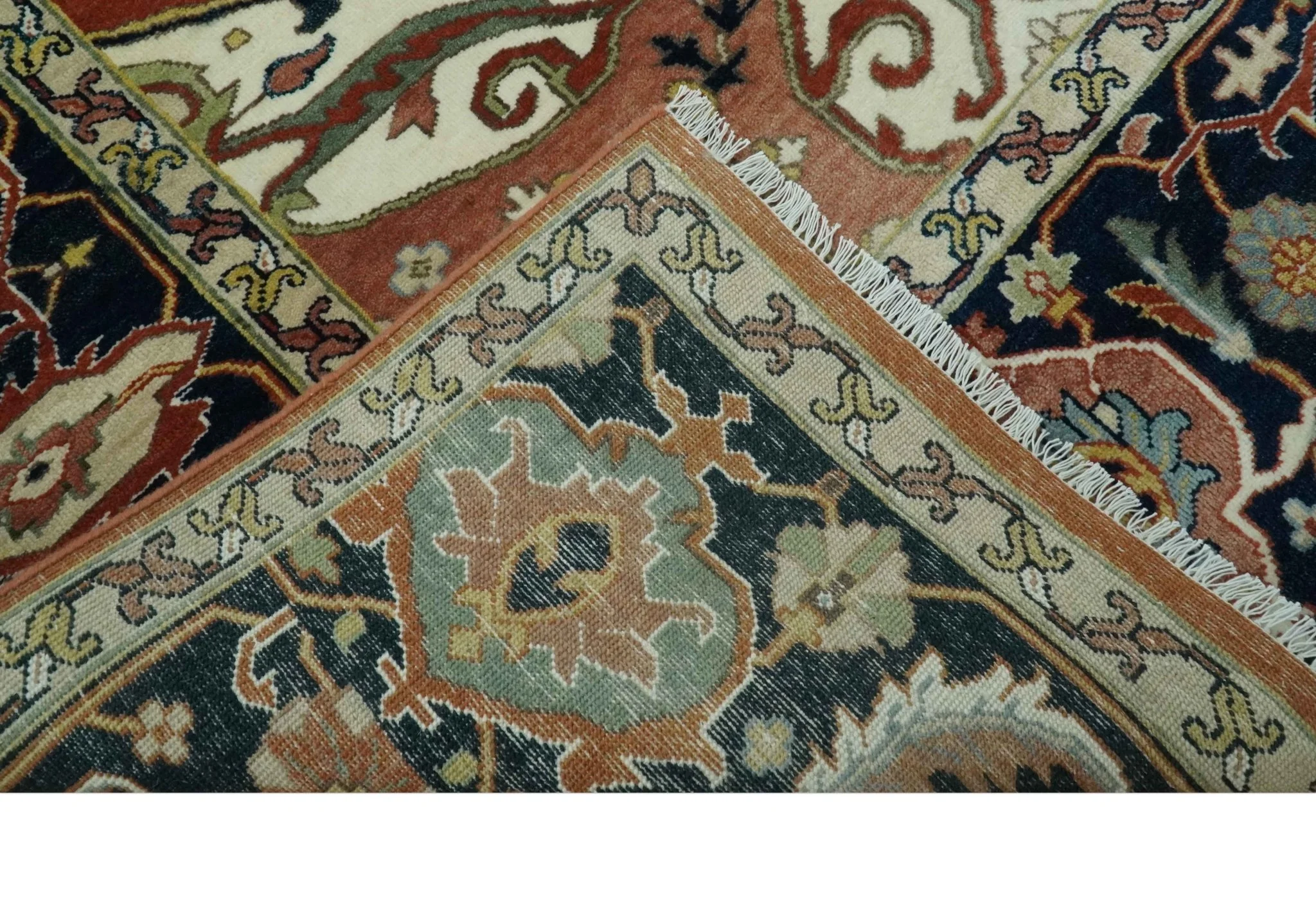 Traditional Heriz Rust and Blue Fine Hand Knotted 9x12 wool area rug - Image 7