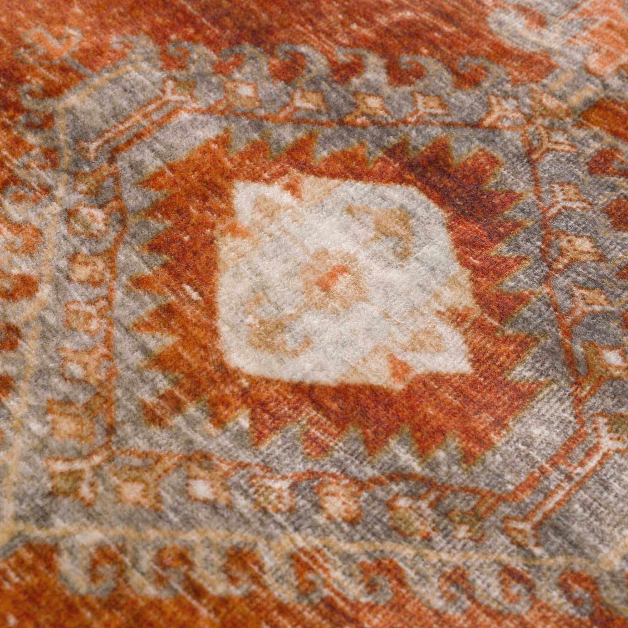 Vintage Style Turkish Design Rust, Gray and Silver Washable Area Rug - Image 11