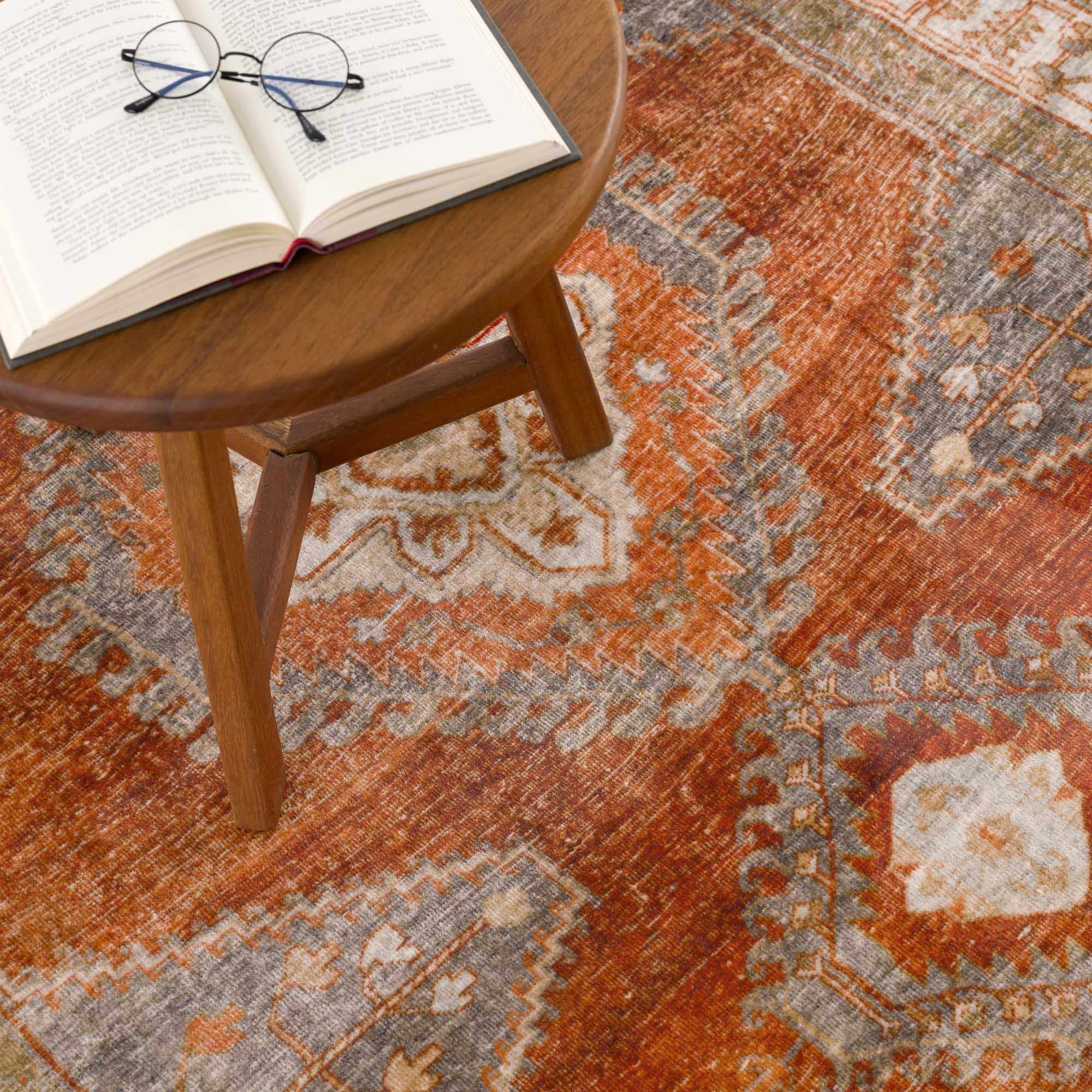 Vintage Style Turkish Design Rust, Gray and Silver Washable Area Rug - Image 13