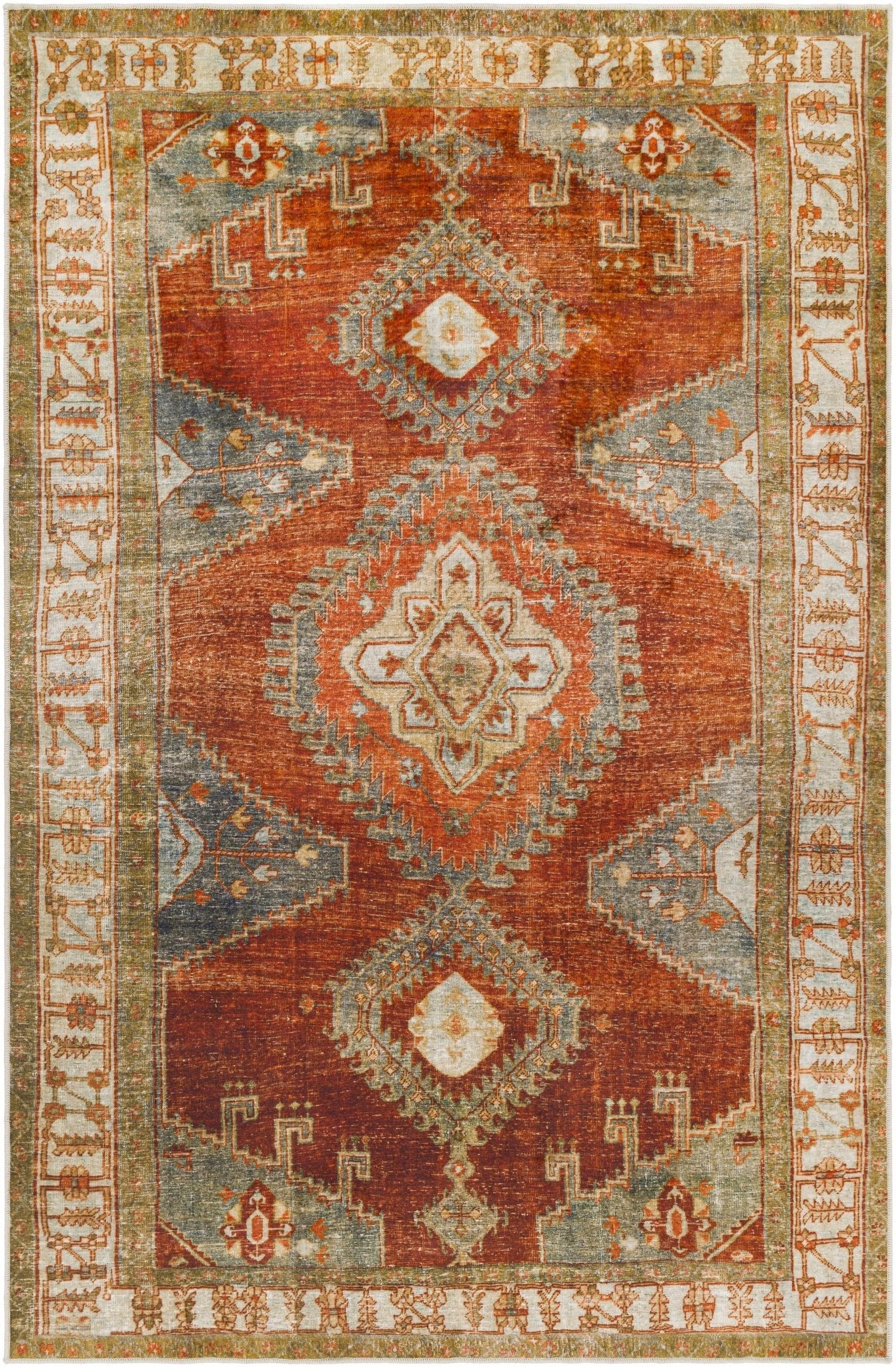 Vintage Style Turkish Design Rust, Gray and Silver Washable Area Rug - Image 14