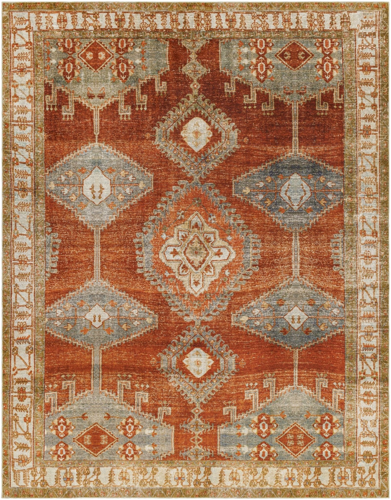 Vintage Style Turkish Design Rust, Gray and Silver Washable Area Rug - Image 15