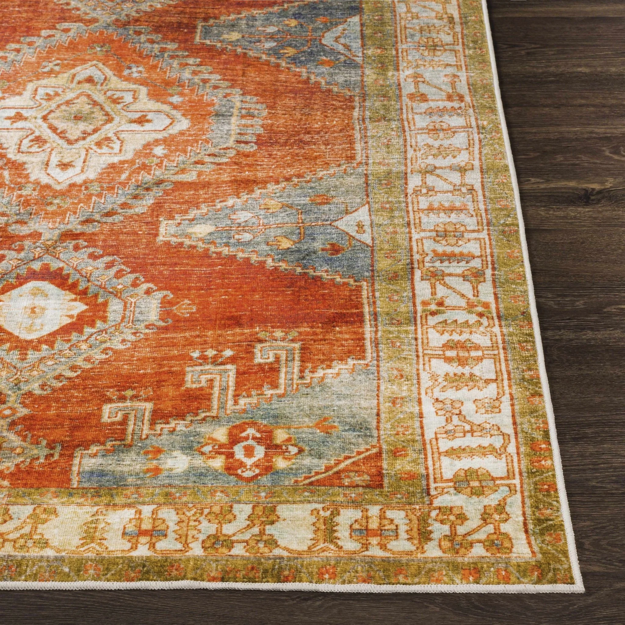 Vintage Style Turkish Design Rust, Gray and Silver Washable Area Rug - Image 16