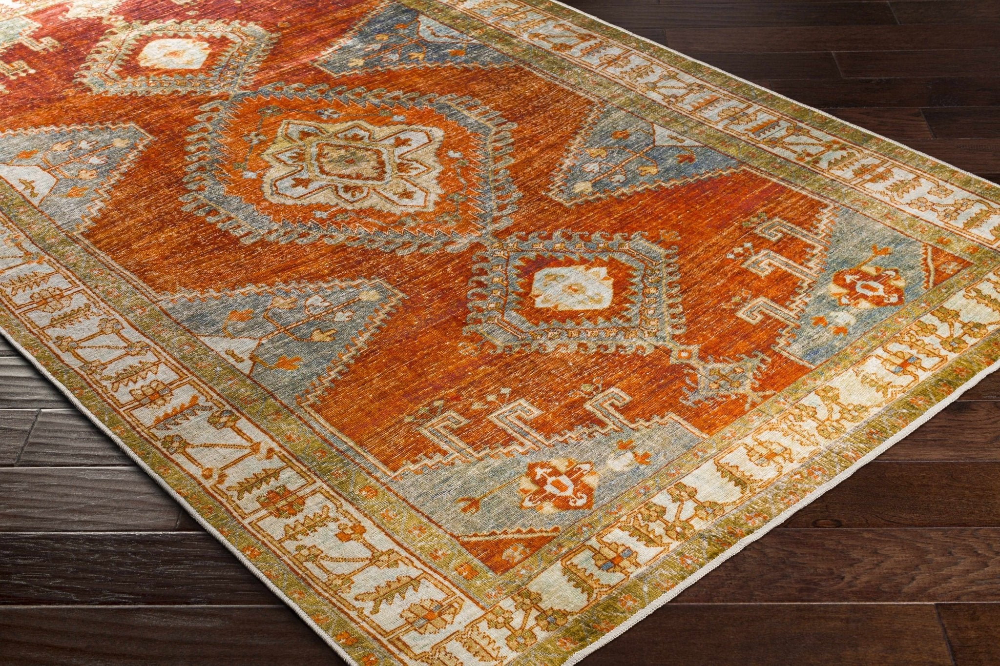 Vintage Style Turkish Design Rust, Gray and Silver Washable Area Rug - Image 17