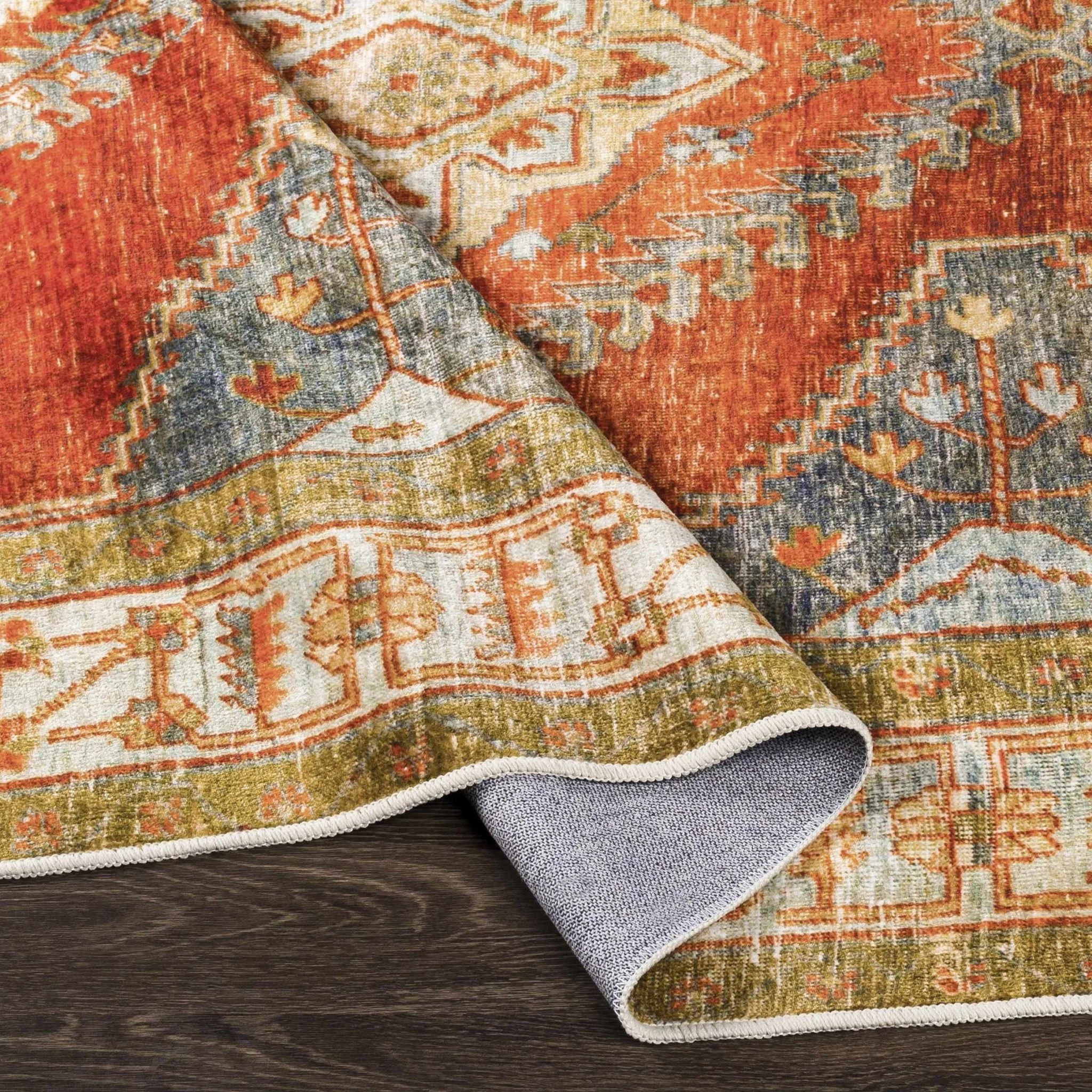 Vintage Style Turkish Design Rust, Gray and Silver Washable Area Rug - Image 18