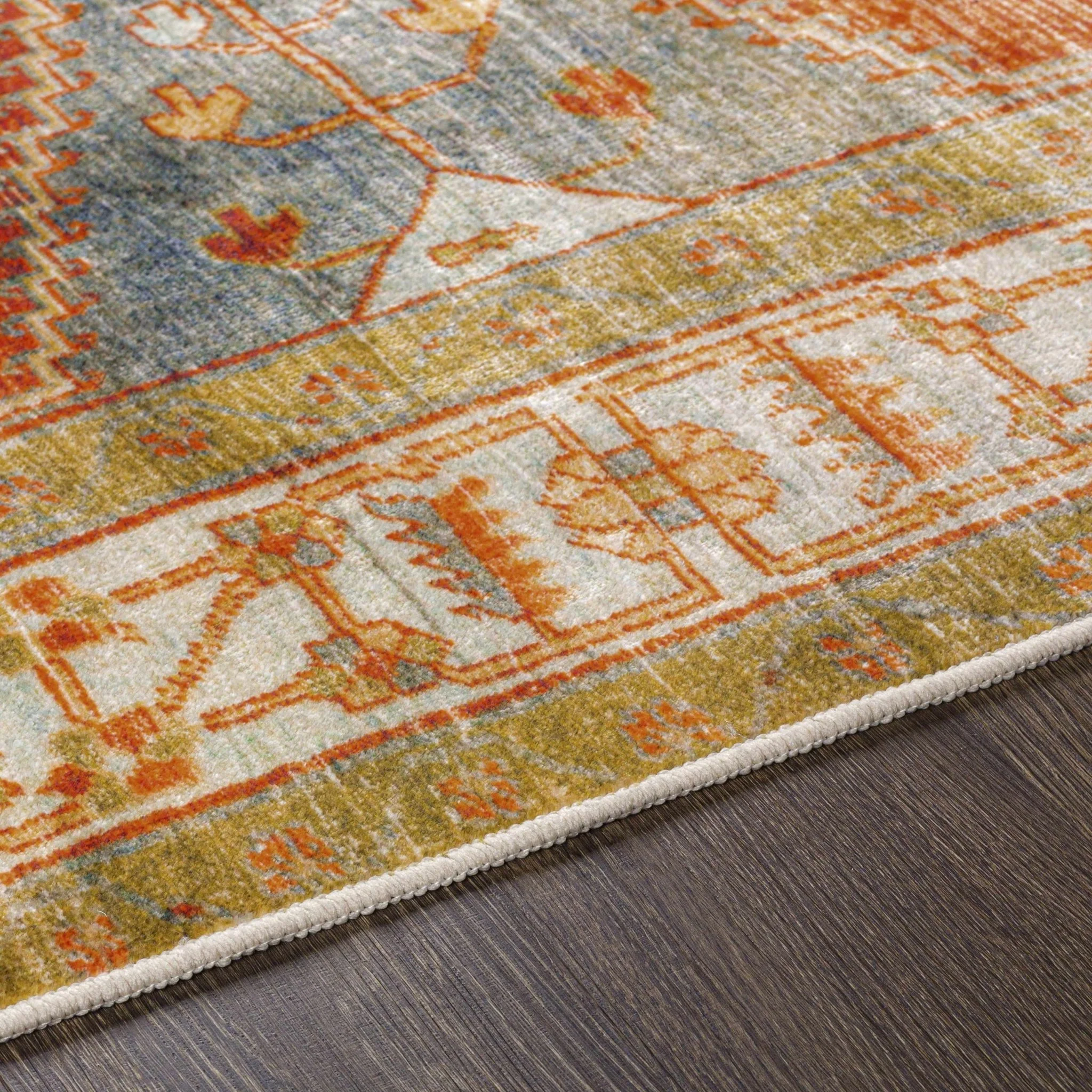 Vintage Style Turkish Design Rust, Gray and Silver Washable Area Rug - Image 19