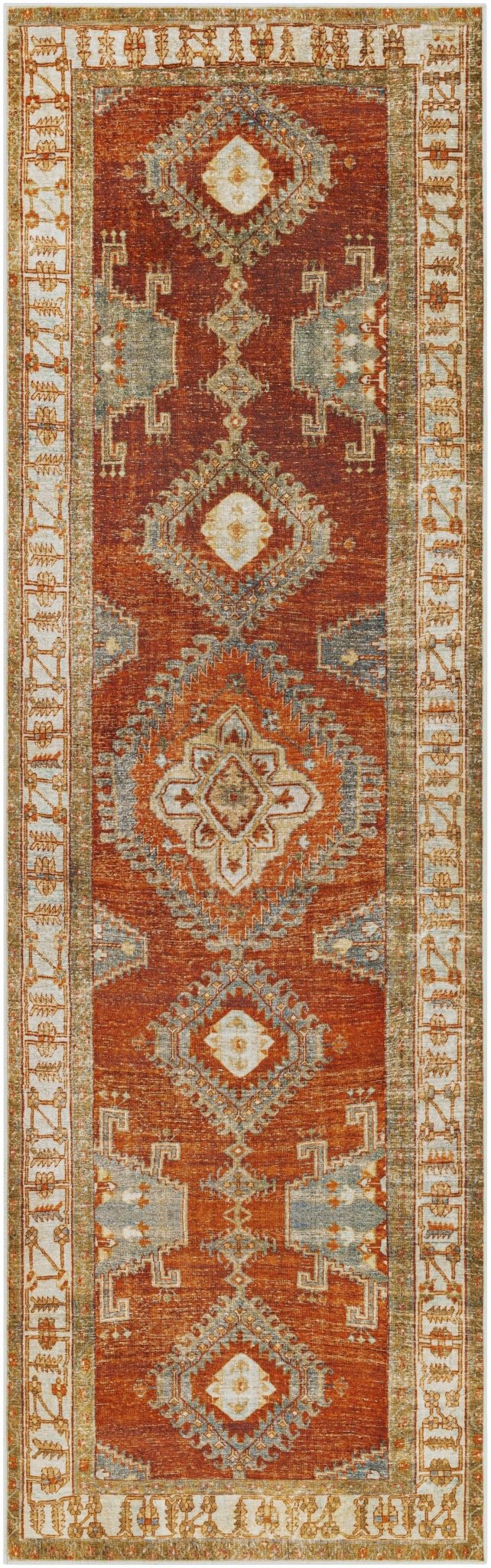 Vintage Style Turkish Design Rust, Gray and Silver Washable Area Rug - Image 3