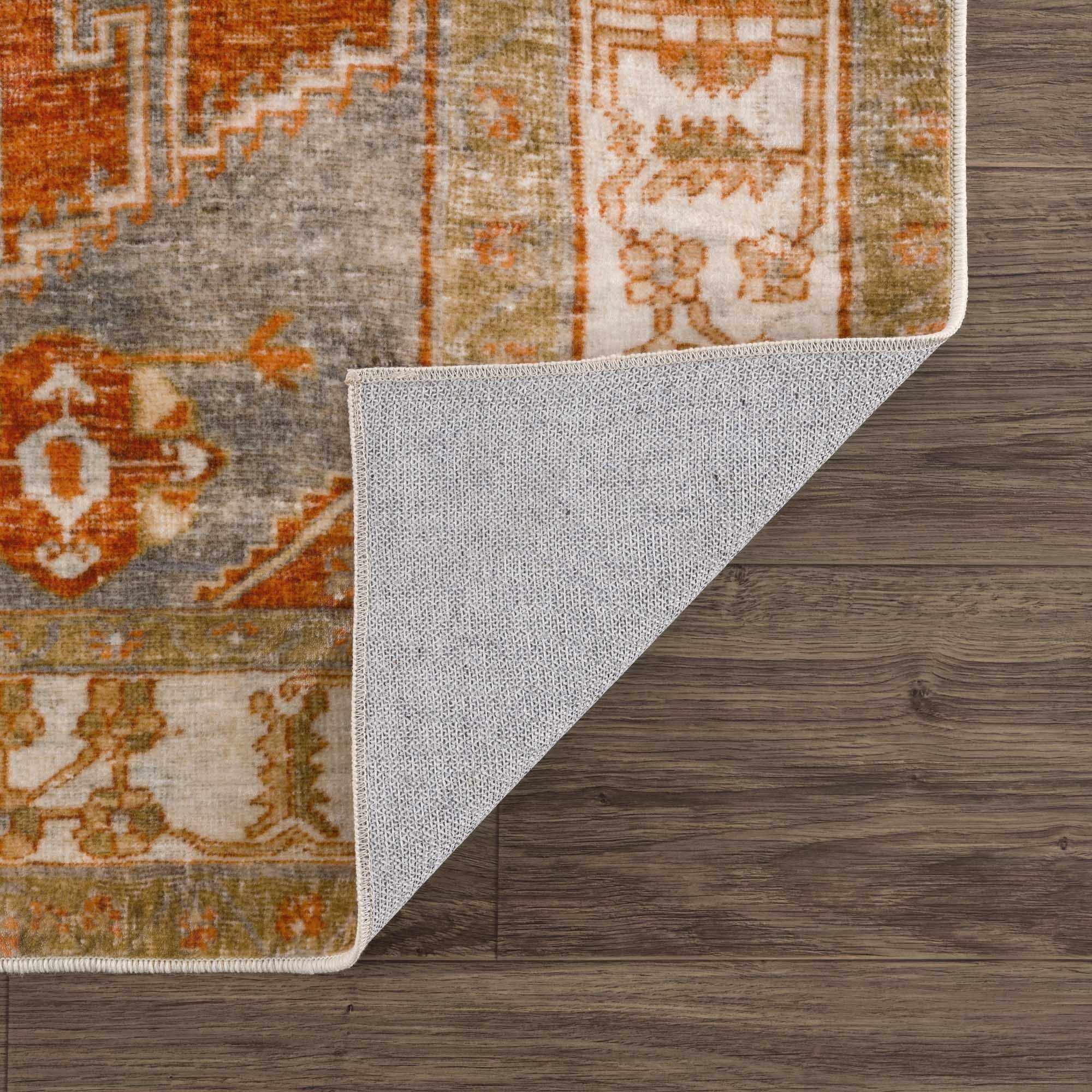 Vintage Style Turkish Design Rust, Gray and Silver Washable Area Rug - Image 6
