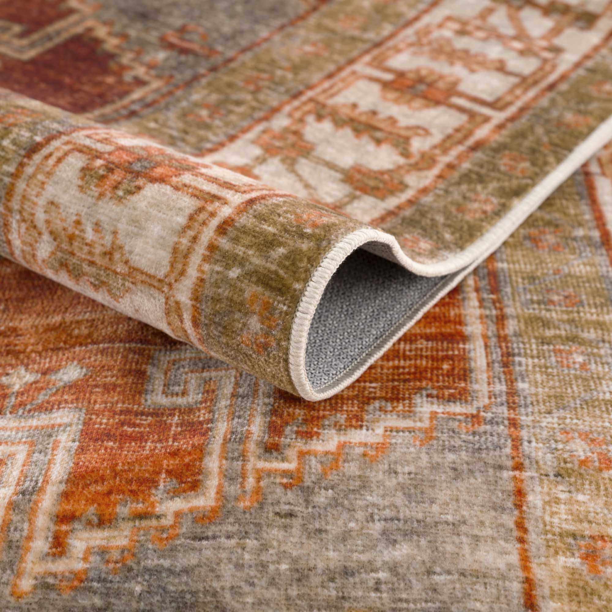 Vintage Style Turkish Design Rust, Gray and Silver Washable Area Rug - Image 7