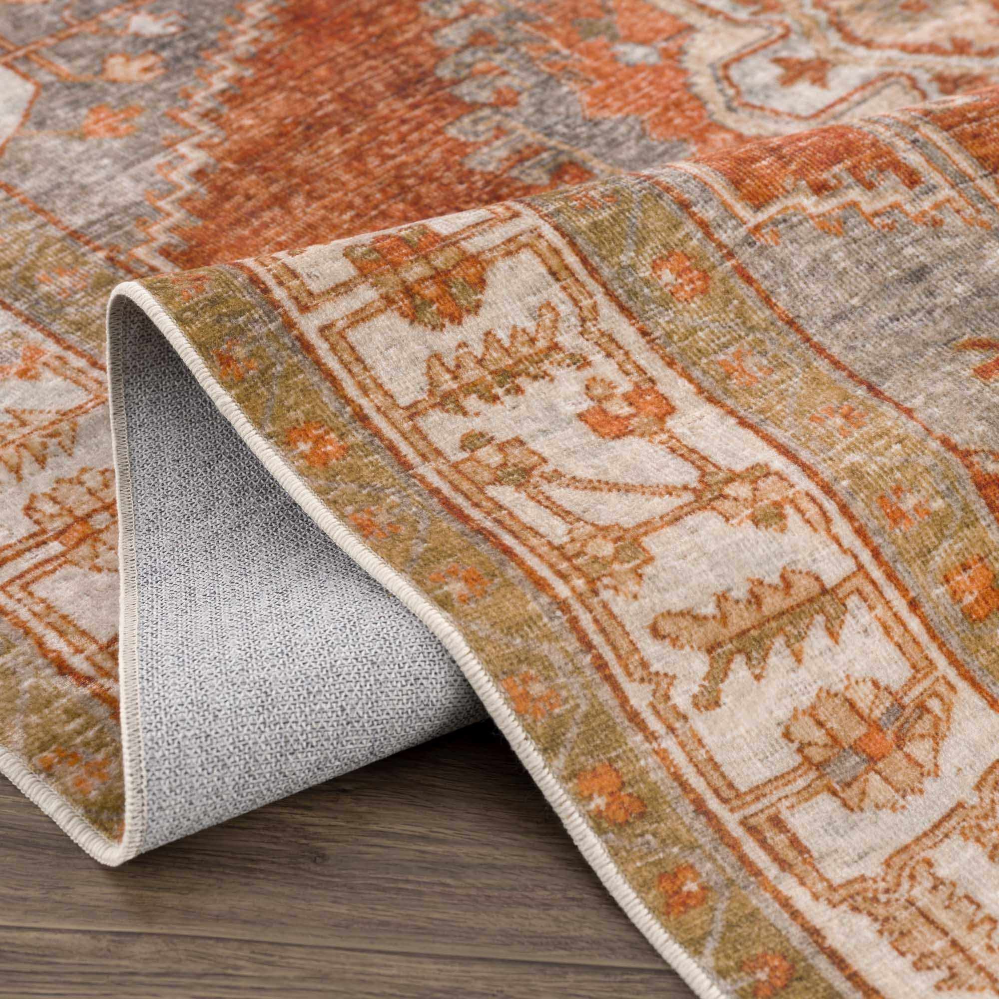 Vintage Style Turkish Design Rust, Gray and Silver Washable Area Rug - Image 8