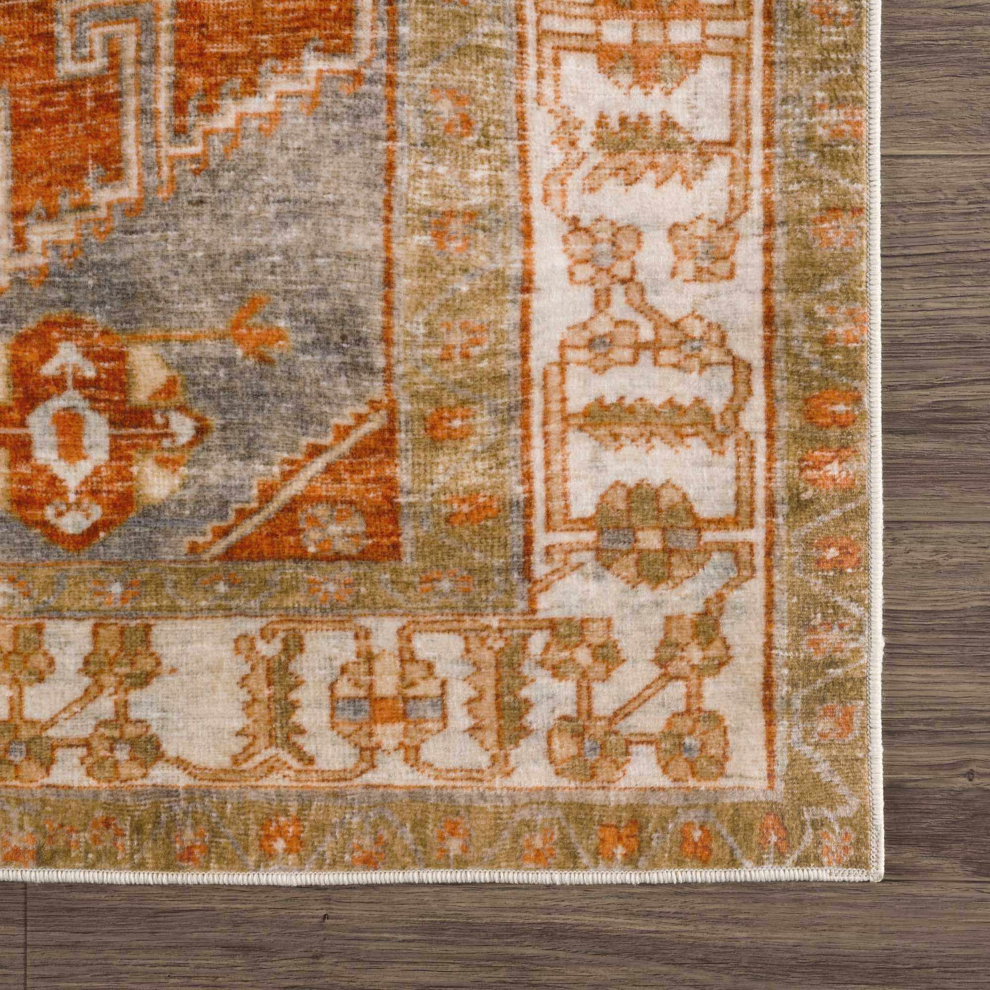 Vintage Style Turkish Design Rust, Gray and Silver Washable Area Rug - Image 9