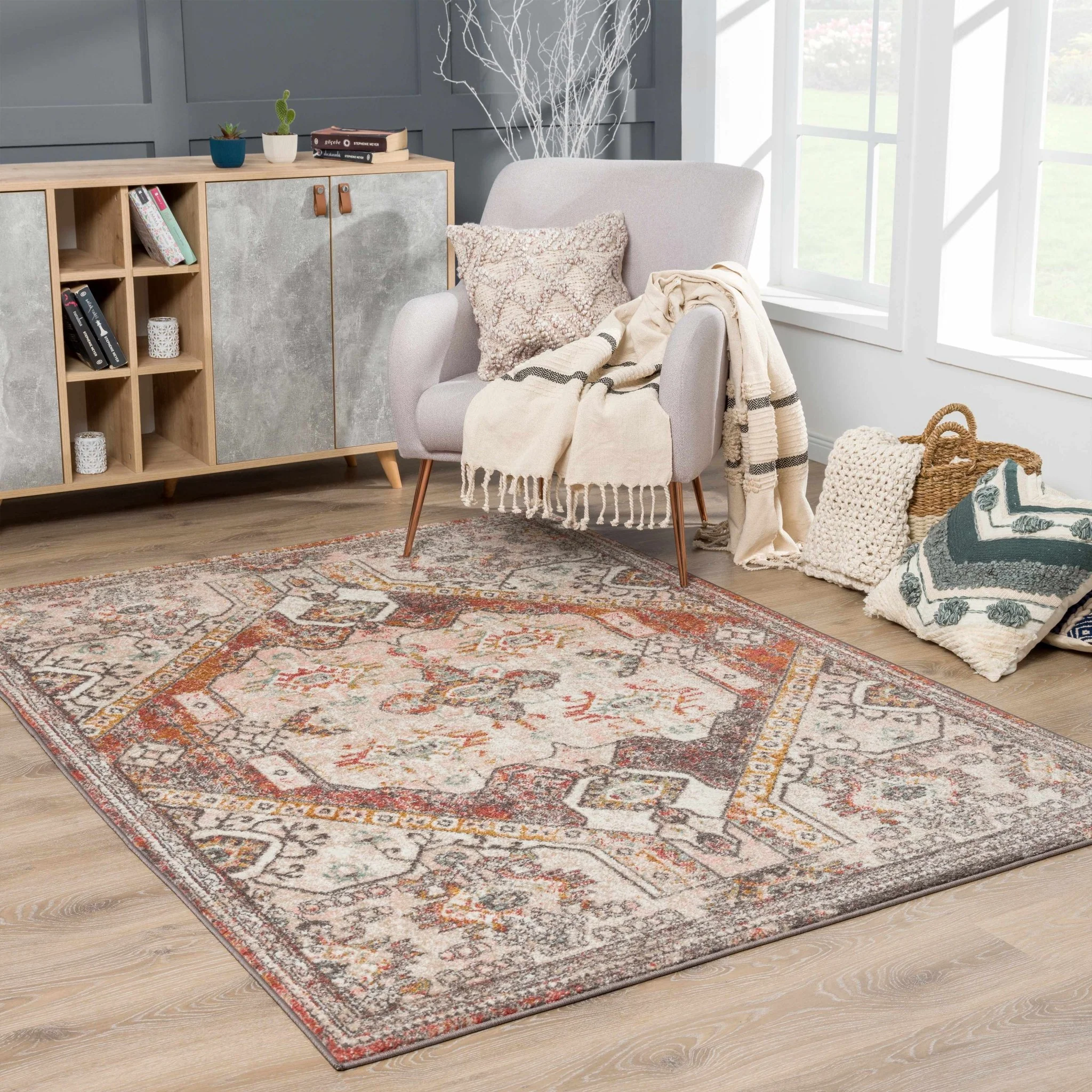 Traditional Heriz Serapi design Rust and Peach Multi color Area Rug - Image 14