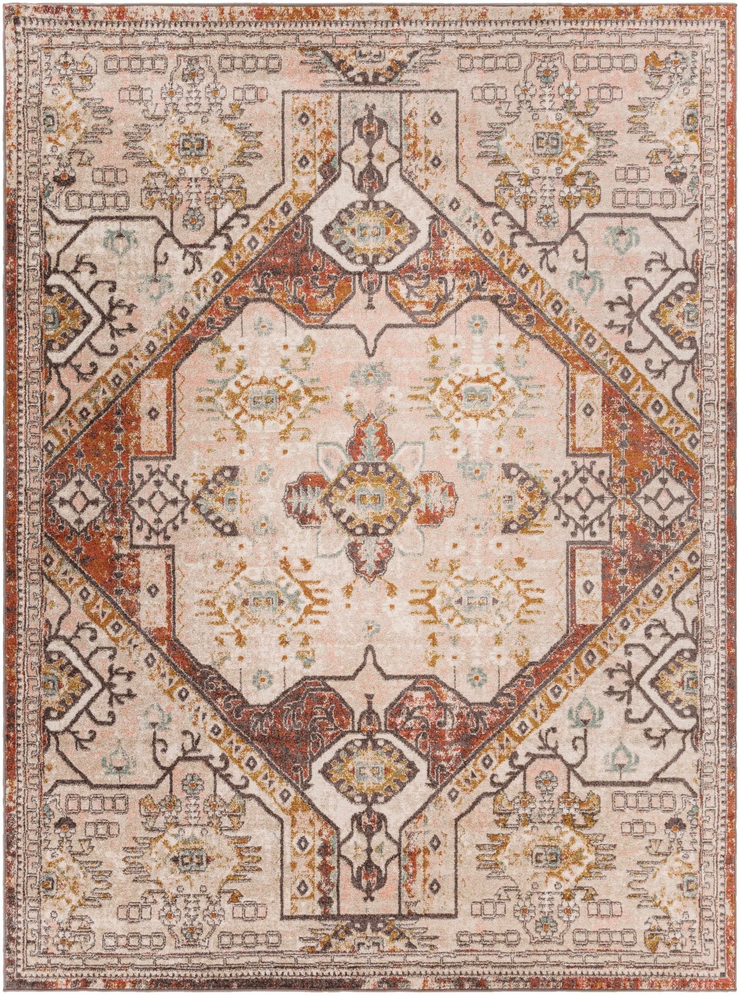 Traditional Heriz Serapi design Rust and Peach Multi color Area Rug - Image 2
