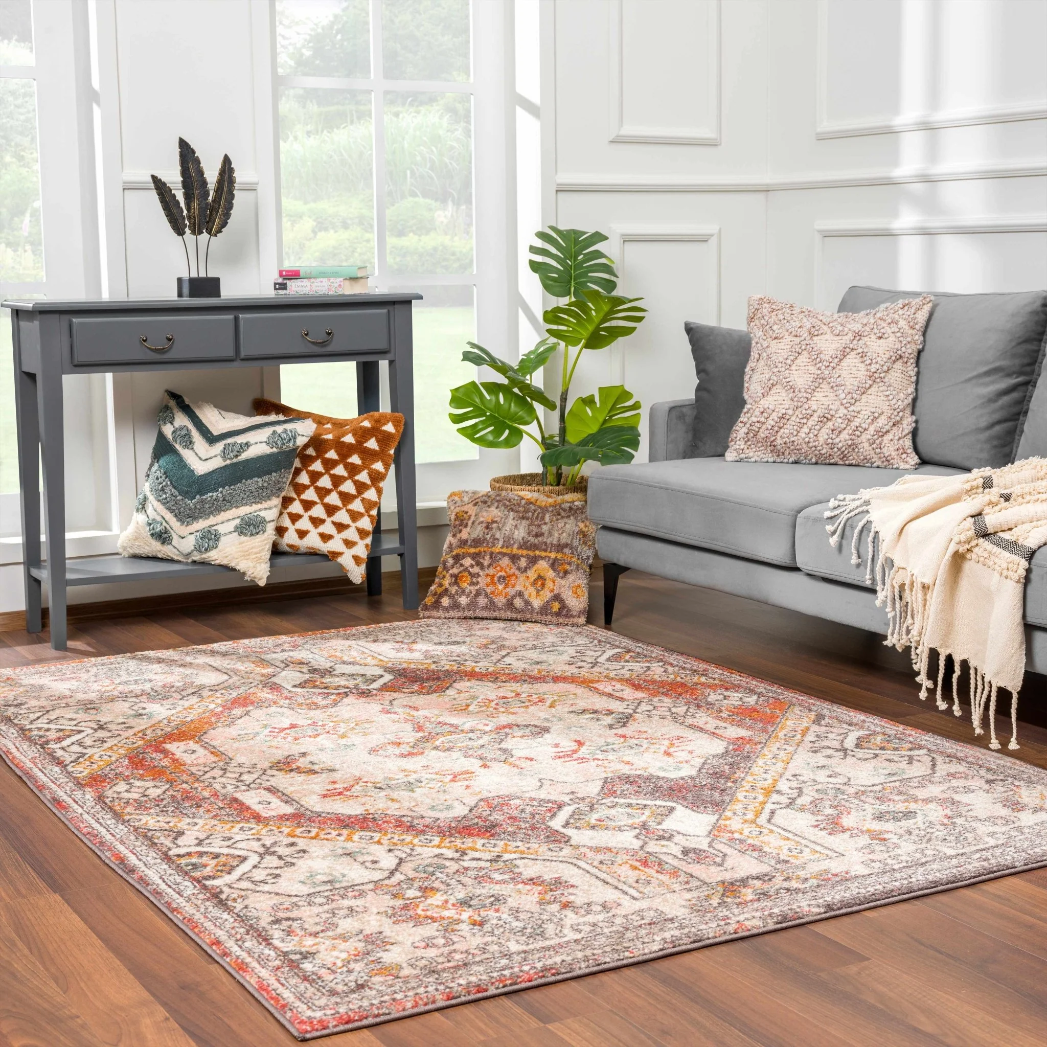 Traditional Heriz Serapi design Rust and Peach Multi color Area Rug - Image 3