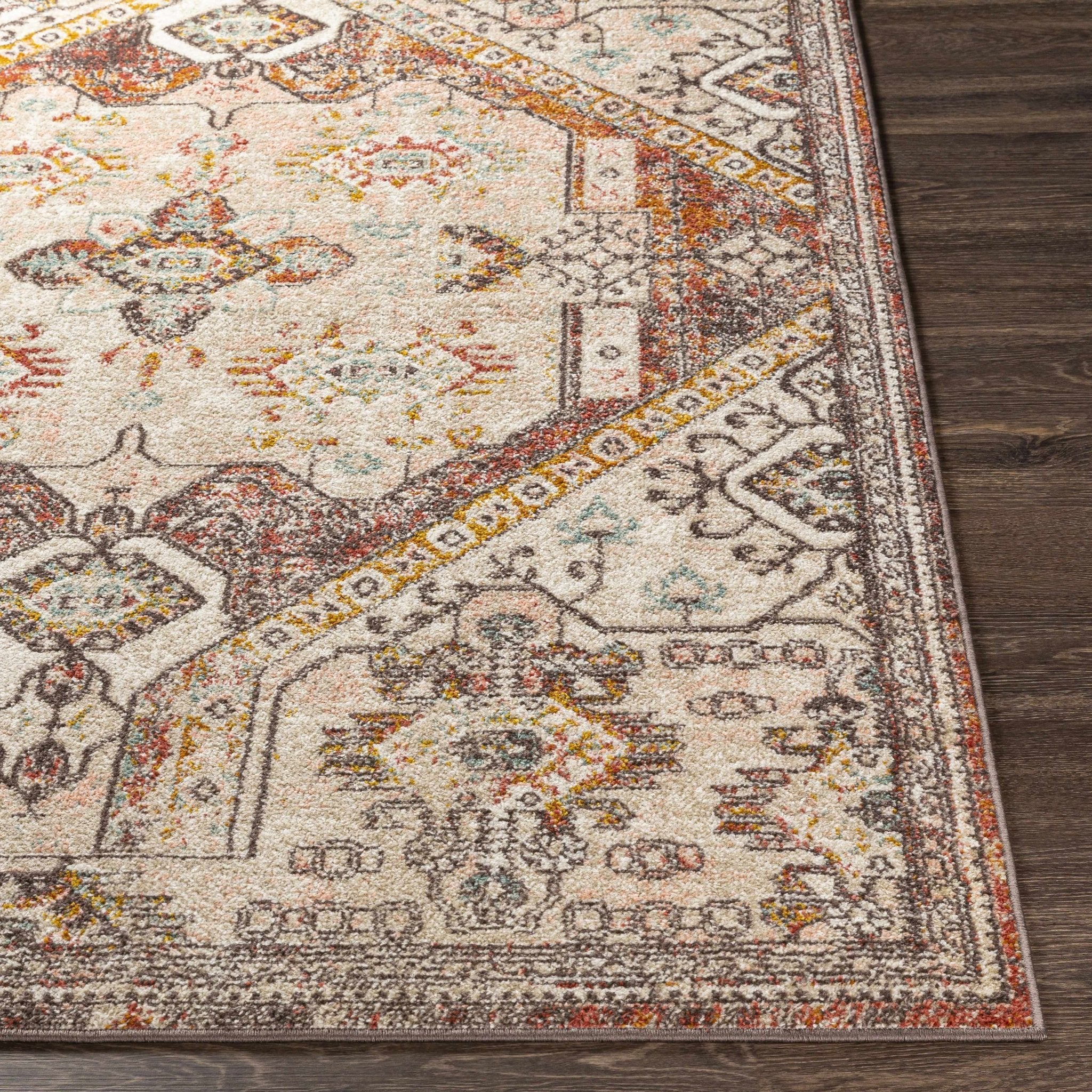 Traditional Heriz Serapi design Rust and Peach Multi color Area Rug - Image 5
