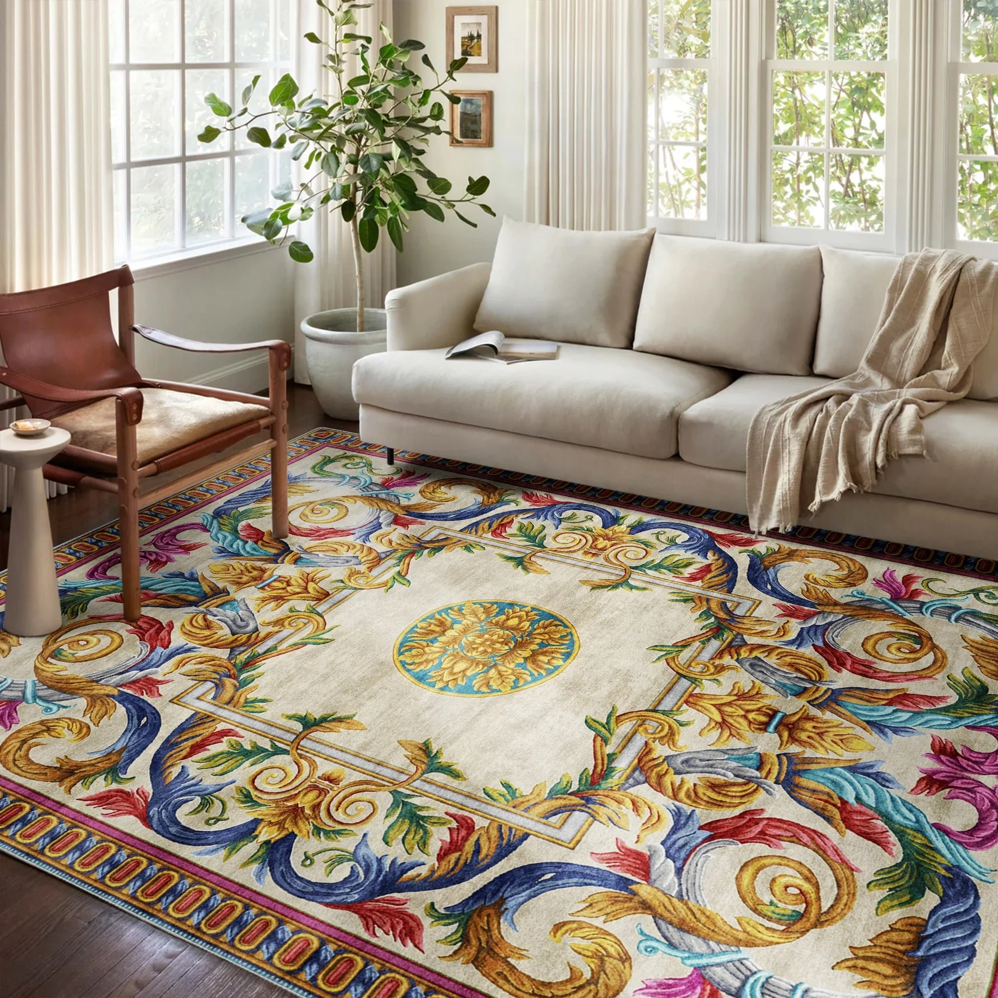 Traditional Homera Yellow Machine Washable Cotton Area Rug - Image 2