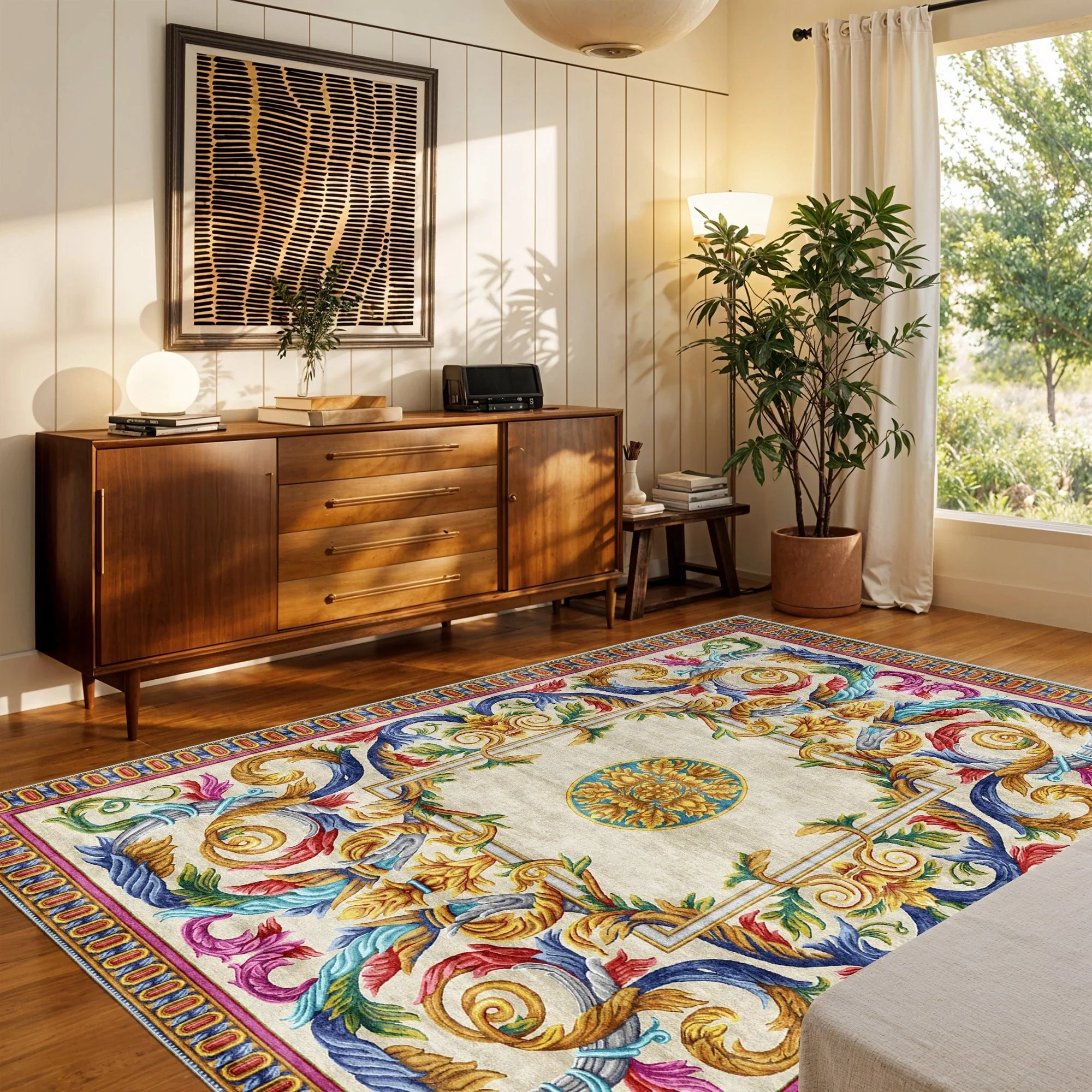 Traditional Homera Yellow Machine Washable Cotton Area Rug - Image 4